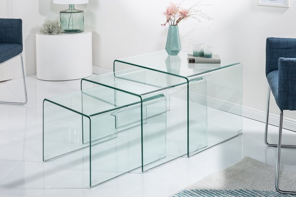 riess-ambiente Couchtisch FANTOME 60cm transparent (Set, 3-St), Wohnzimmer · Glas · eckig · Modern Design
