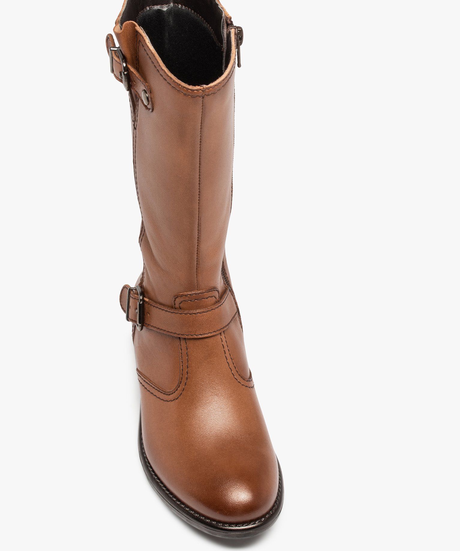 Bottes fille cavalières unies dessus cuir - Tanéo marron | GEMO