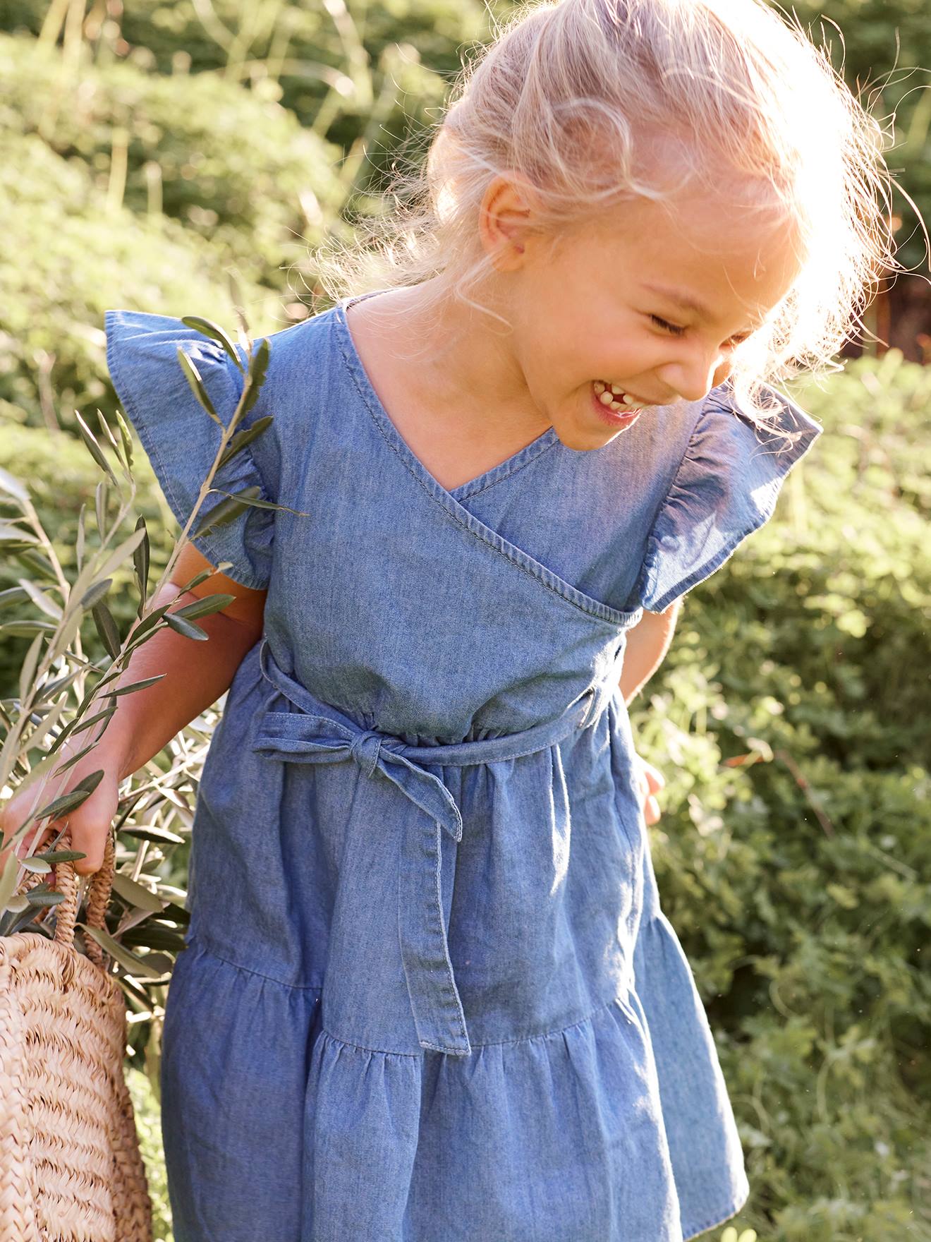 Robe en denim léger effet portefeuille fille stone