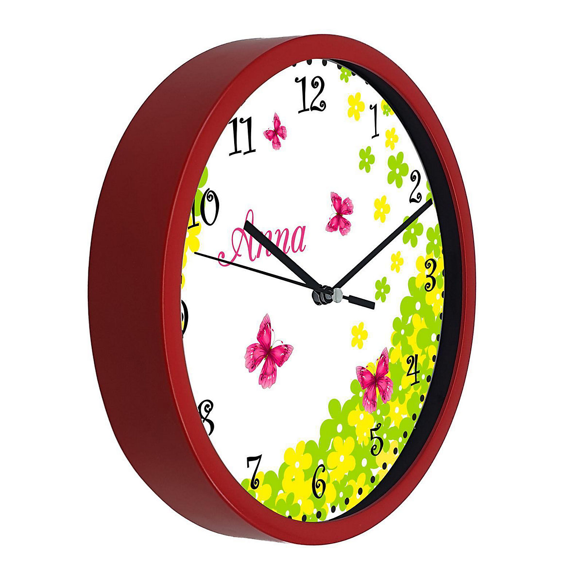 Kinder Wanduhr personalisiert mit Name Schmetterling Blume