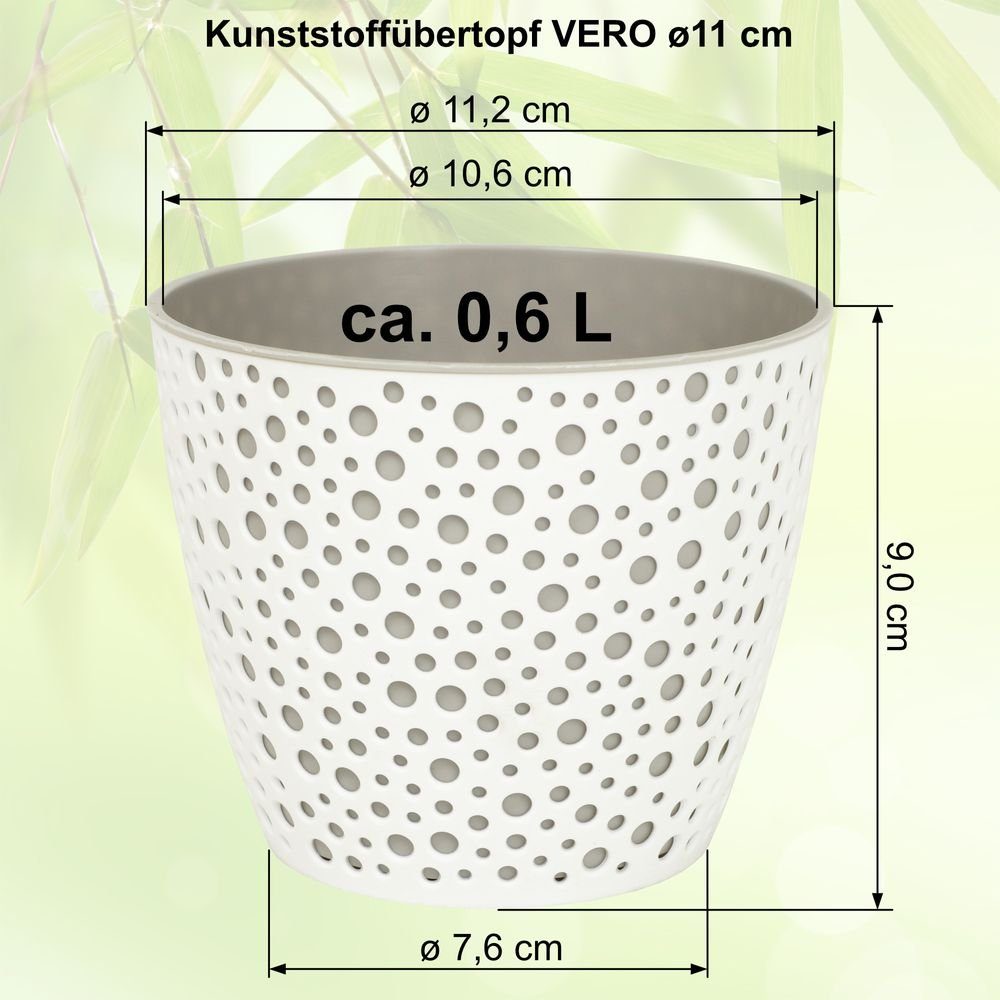 Heimwerkercenter Übertopf MePla - 2 Stück Übertopf VERO - wetterfestes Pflanzgefäß - UV-beständiger Blumenkübel - Pflanzentopf - Kübel - ø11 cm - weiss/pink
