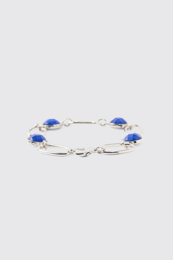 Chain Bracelet With Gem Stones In Silver