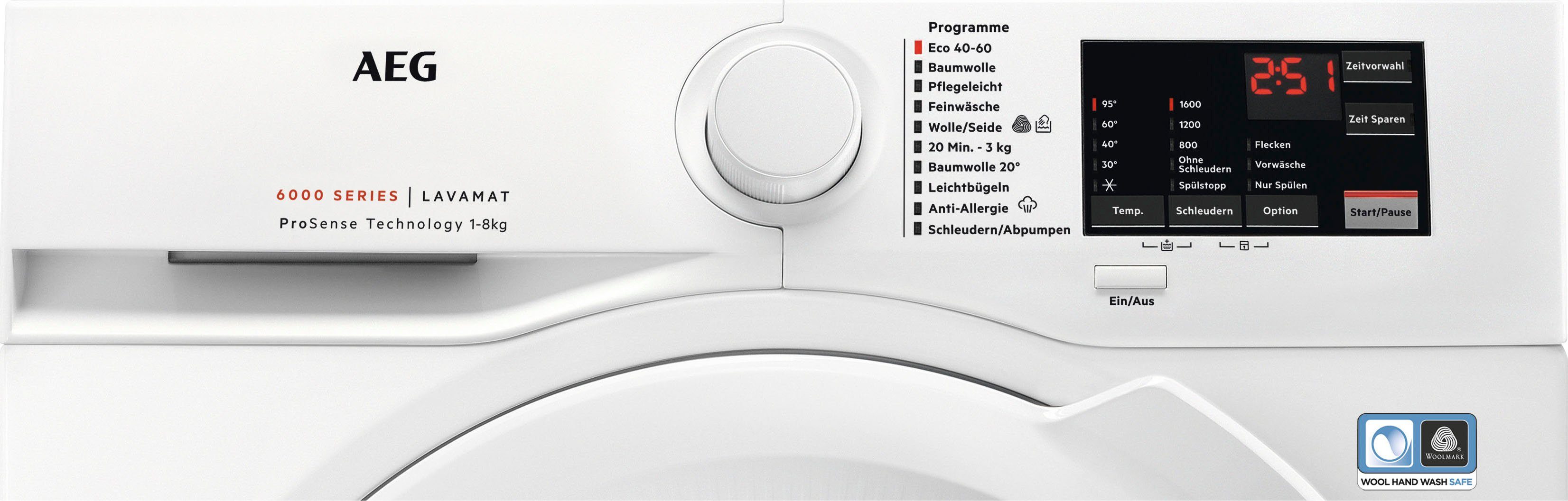 AEG Waschmaschine Serie 6000 mit ProSense-Technologie L6FA68FL, 8 kg, 1600 U/min, Hygiene-/ Anti-Allergie Programm mit Dampf