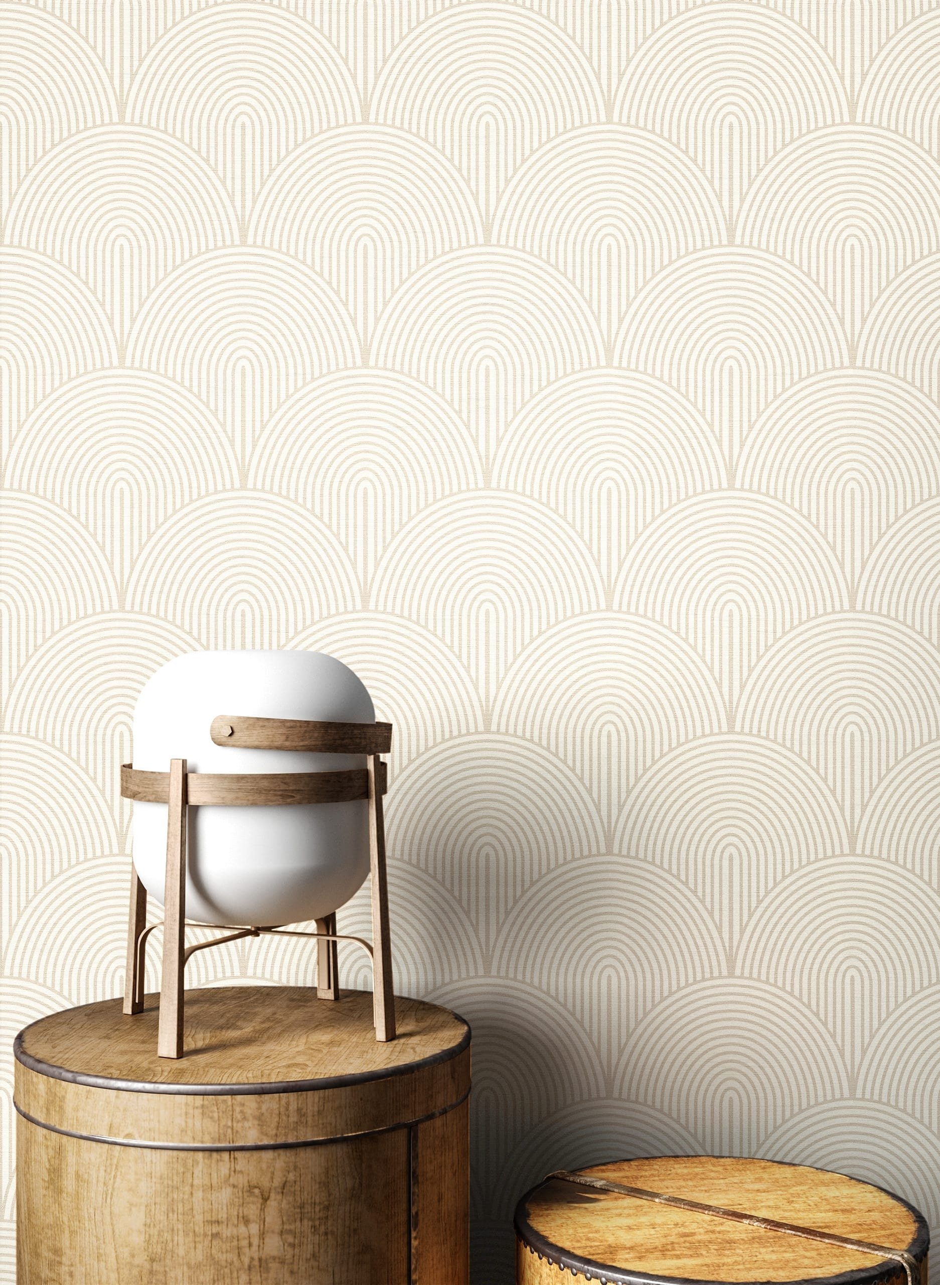 Newroom Vliestapete, Beige Tapete Modern Bogen - Mustertapete Ästhetik Grau Weiß Boho Art déco Linien für Wohnzimmer Schlafzimmer Küche