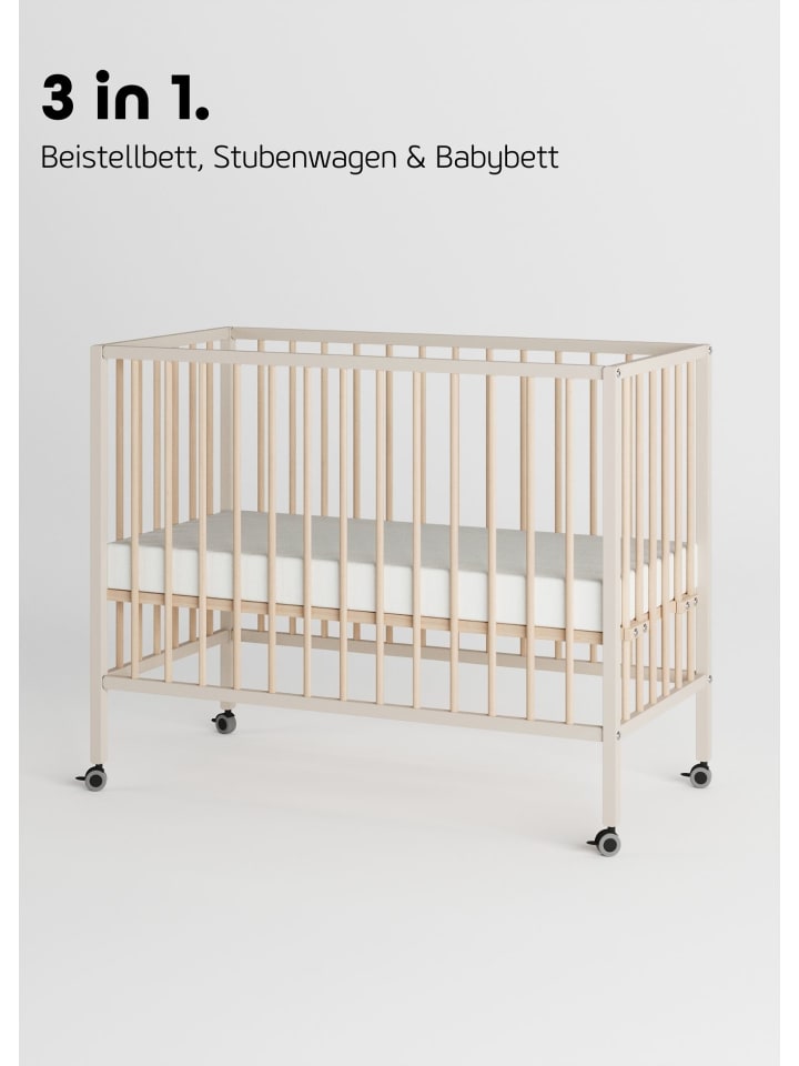 Sämann Beistellbett mit Matratze SleepPlus, Rollen & Umbauseite - sahara dust/natur günstig kaufen 60x120 cm