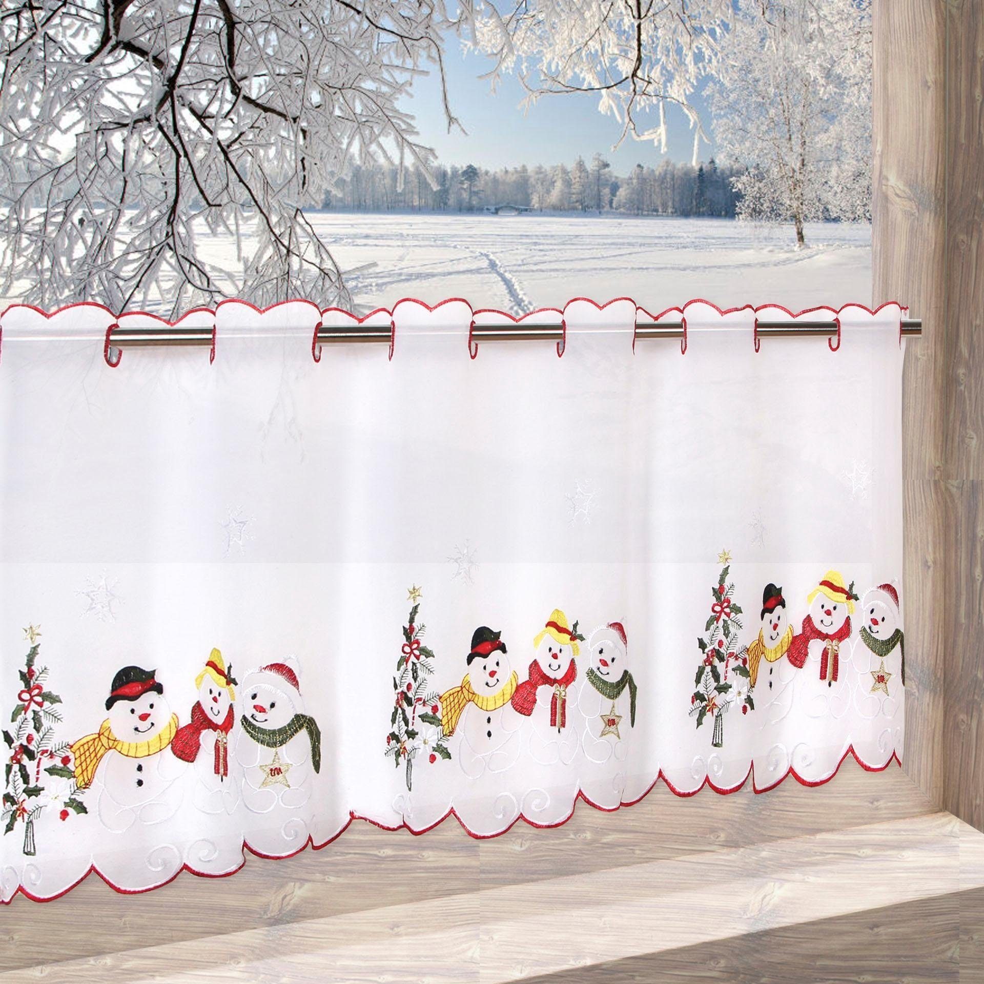 Scheibengardine WEIHNACHTSMANN, Delindo Lifestyle, Stangendurchzug (1 St), transparent, Voile, HxB: 45x115, mit Stangendurchzug, für die Küche