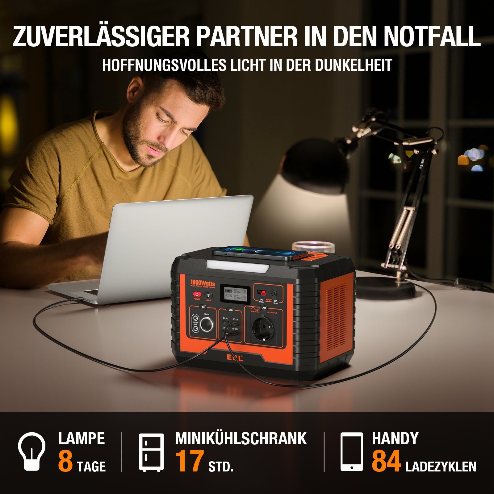 EBL Stromerzeuger Powerstation,1000W/999Wh Tragbar Stromerzeuger für Camping im Freien, 1,00 in kW, (1-tlg)
