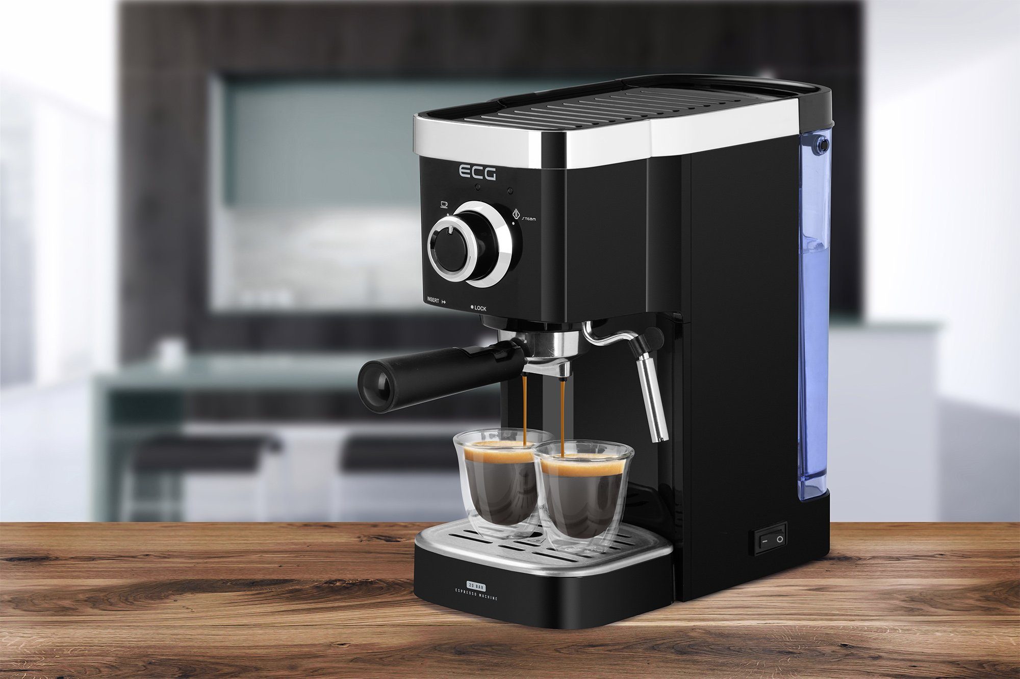 ECG Siebträgermaschine ESP 20301 Black, SLIM-Design, Dampfdüse zum Aufschlagen von Milch