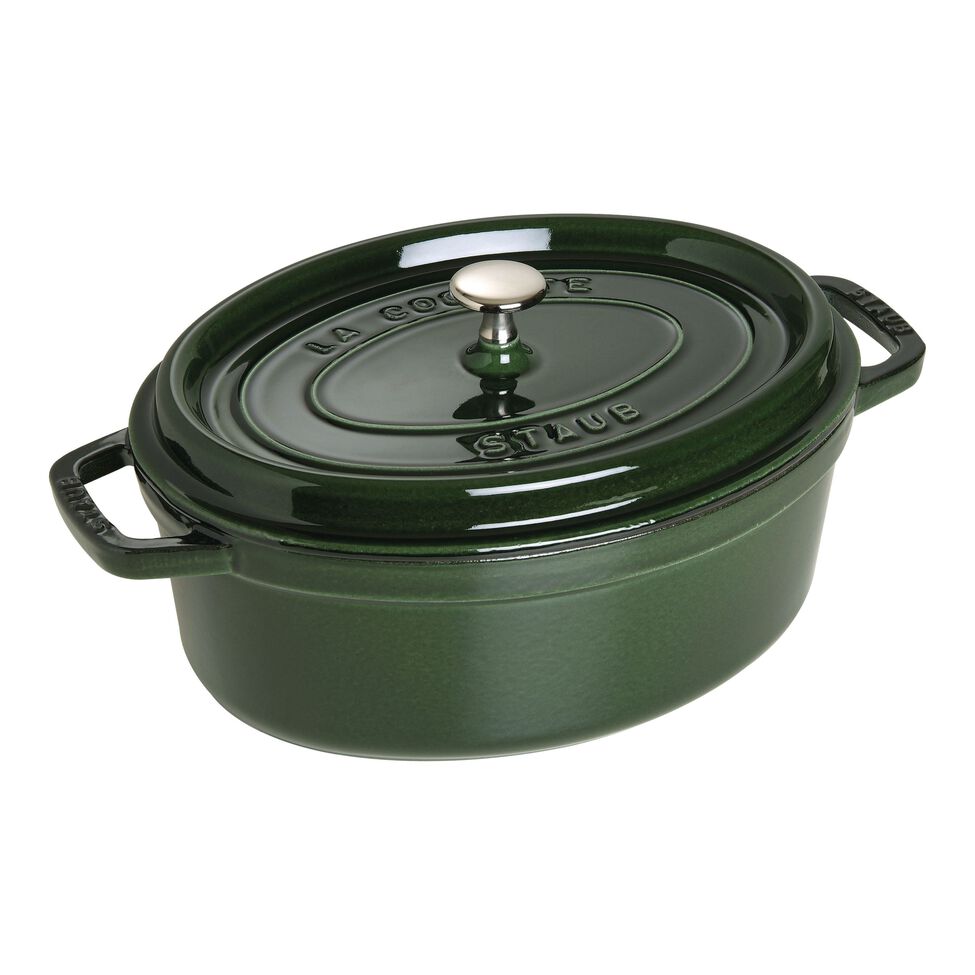 Cocotte 29 cm, oval, Basilikum-Grün, Gusseisen