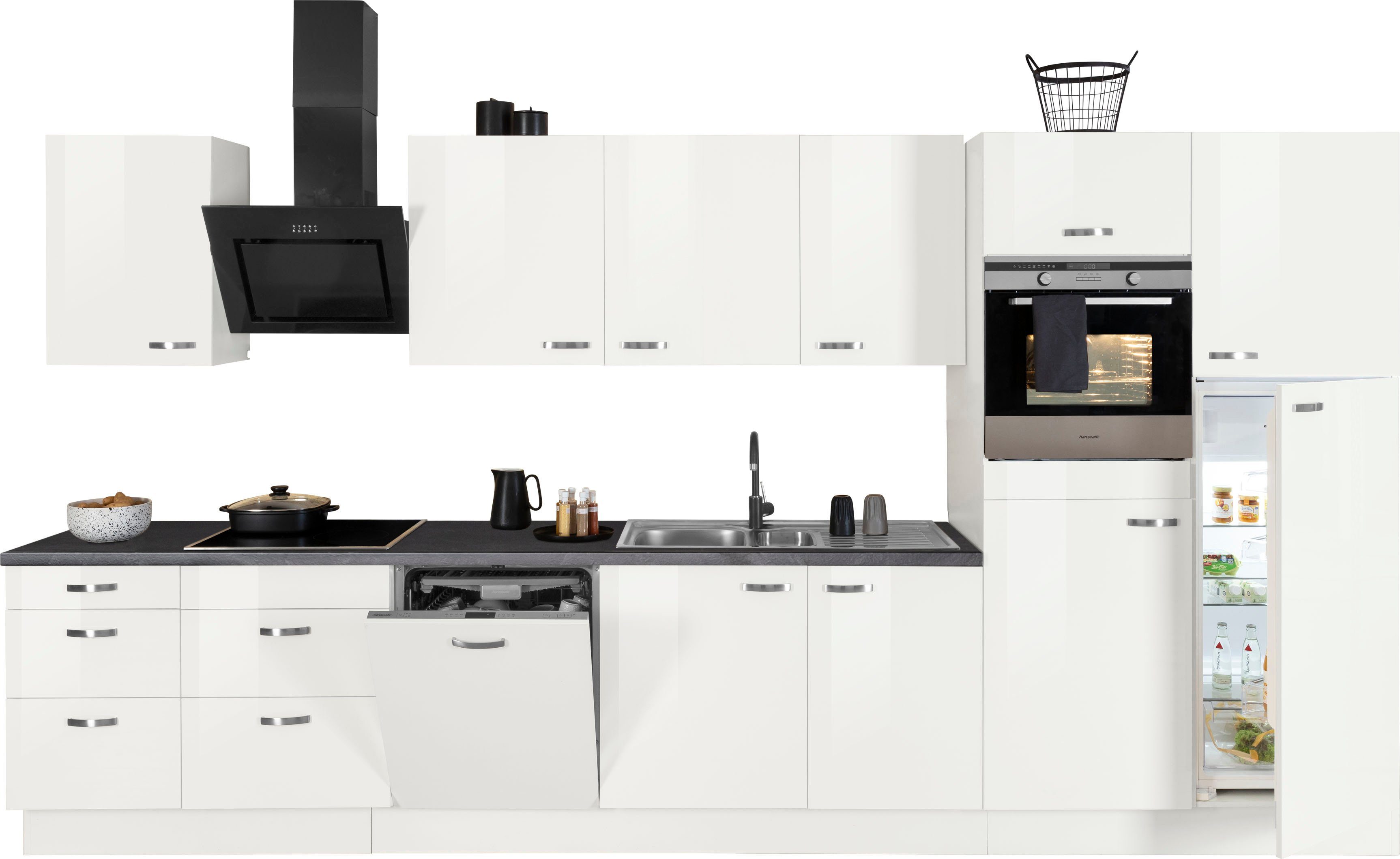 OPTIFIT Küchenzeile Cara, Breite 400 cm, mit HANSEATIC-E-Geräten, Induktions-Kochfeld, Soft-Close-Funktion