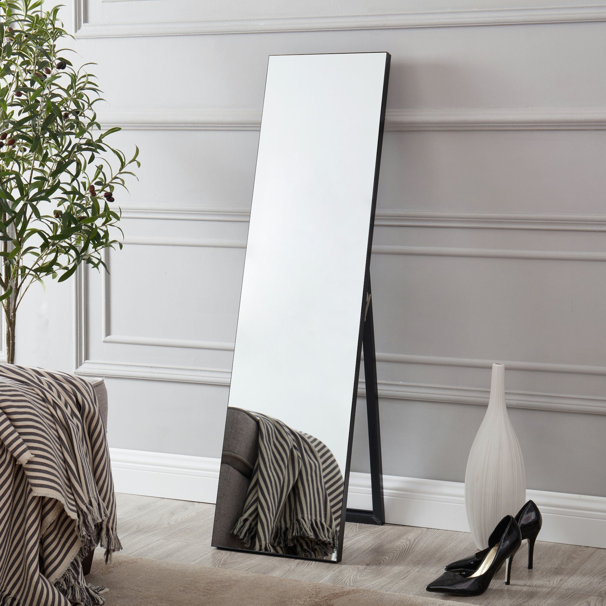 en.casa Standspiegel, Barletta Ganzkörperspiegel 150x35 cm Schwarz