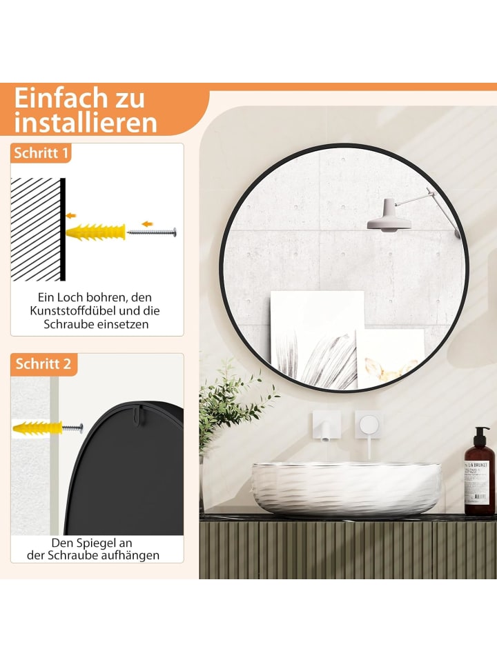 COSTWAY Badspiegel rund 61x61x2,5cm in Silber günstig kaufen onesize