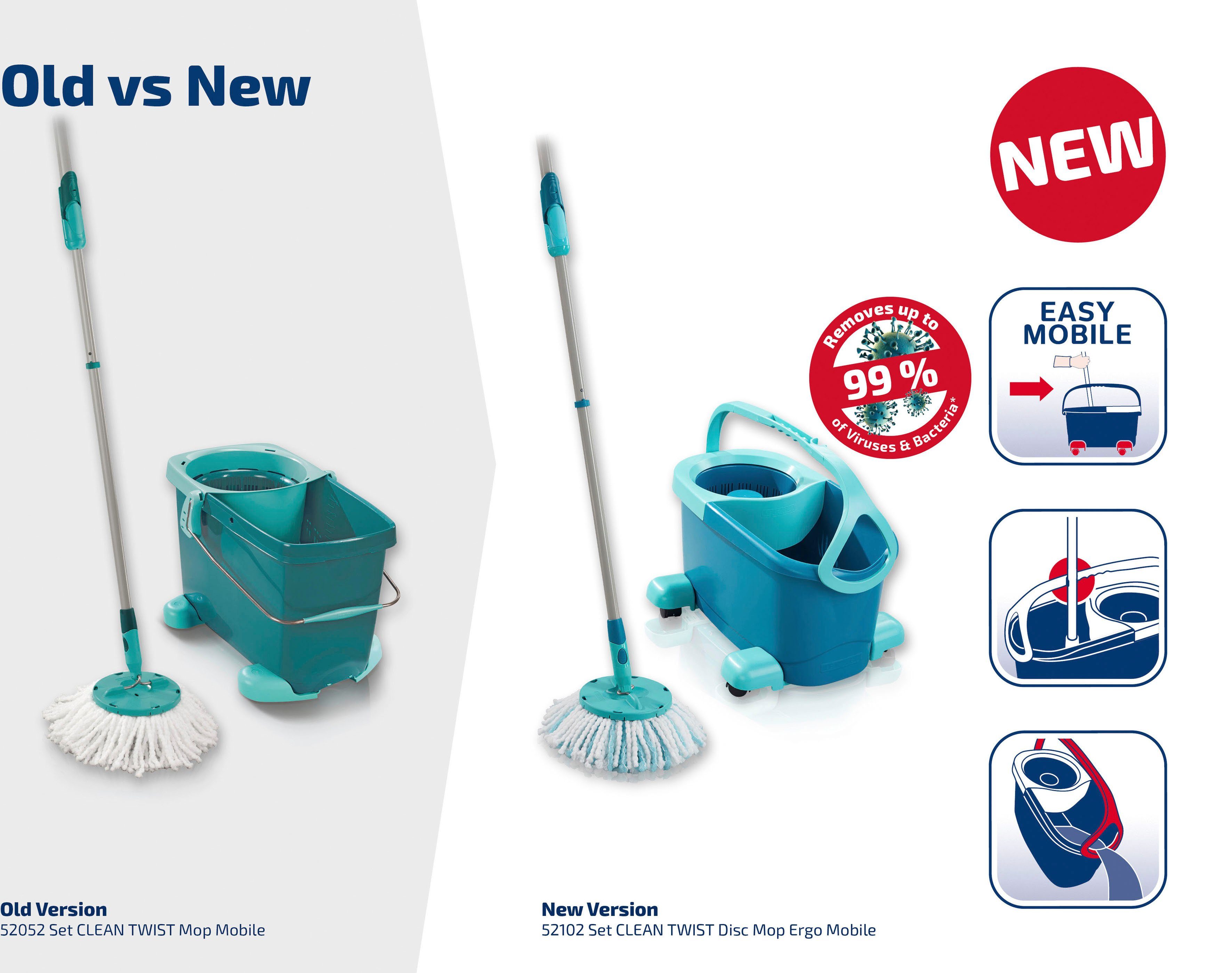 Leifheit Bodenwischer-Set Set CLEAN TWIST Disc Mop Ergo Mobile, inkl. Rollwagen und Eimer