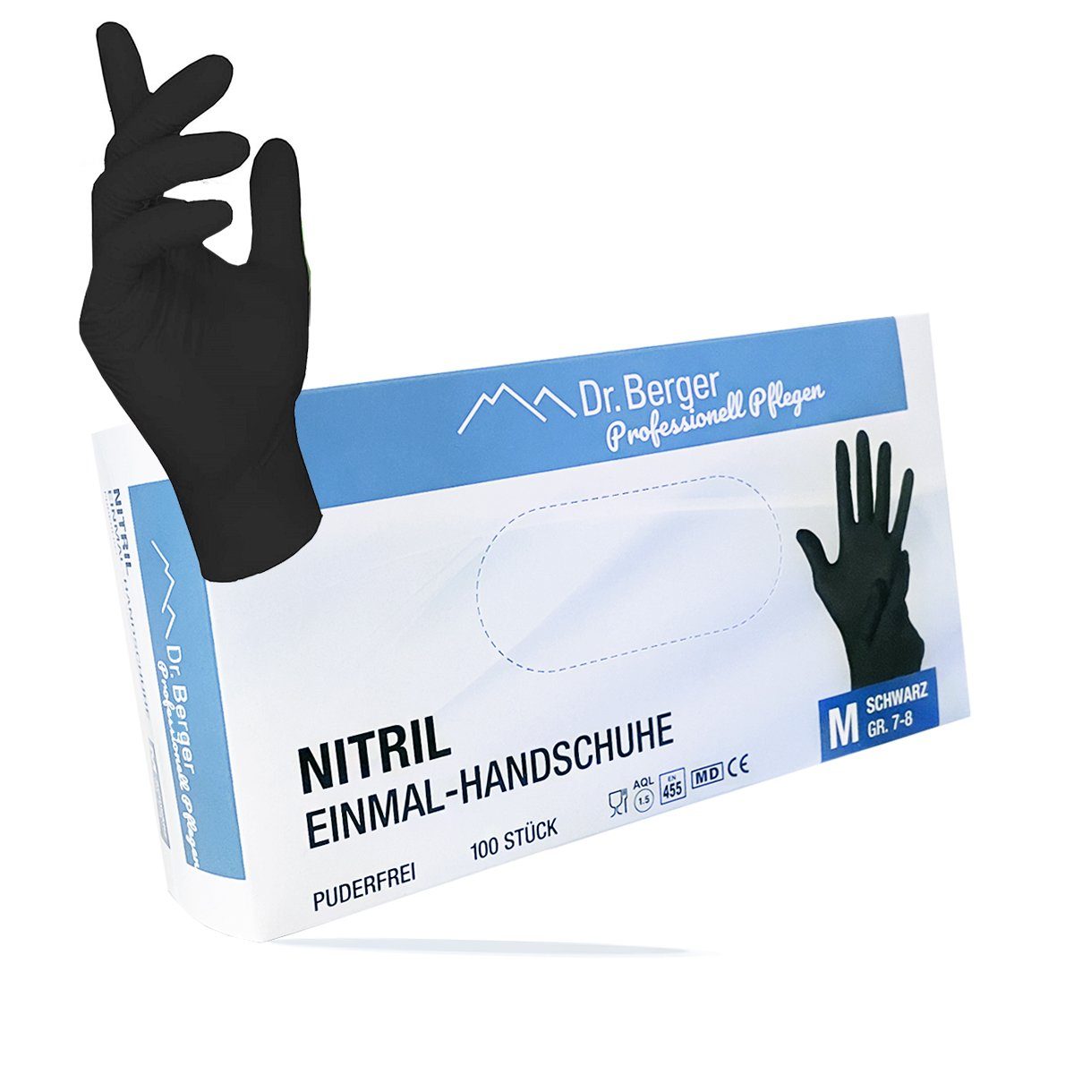 Dr. Berger Einweghandschuhe Nitril Einmalhandschuhe latex- und puderfrei Schwarz