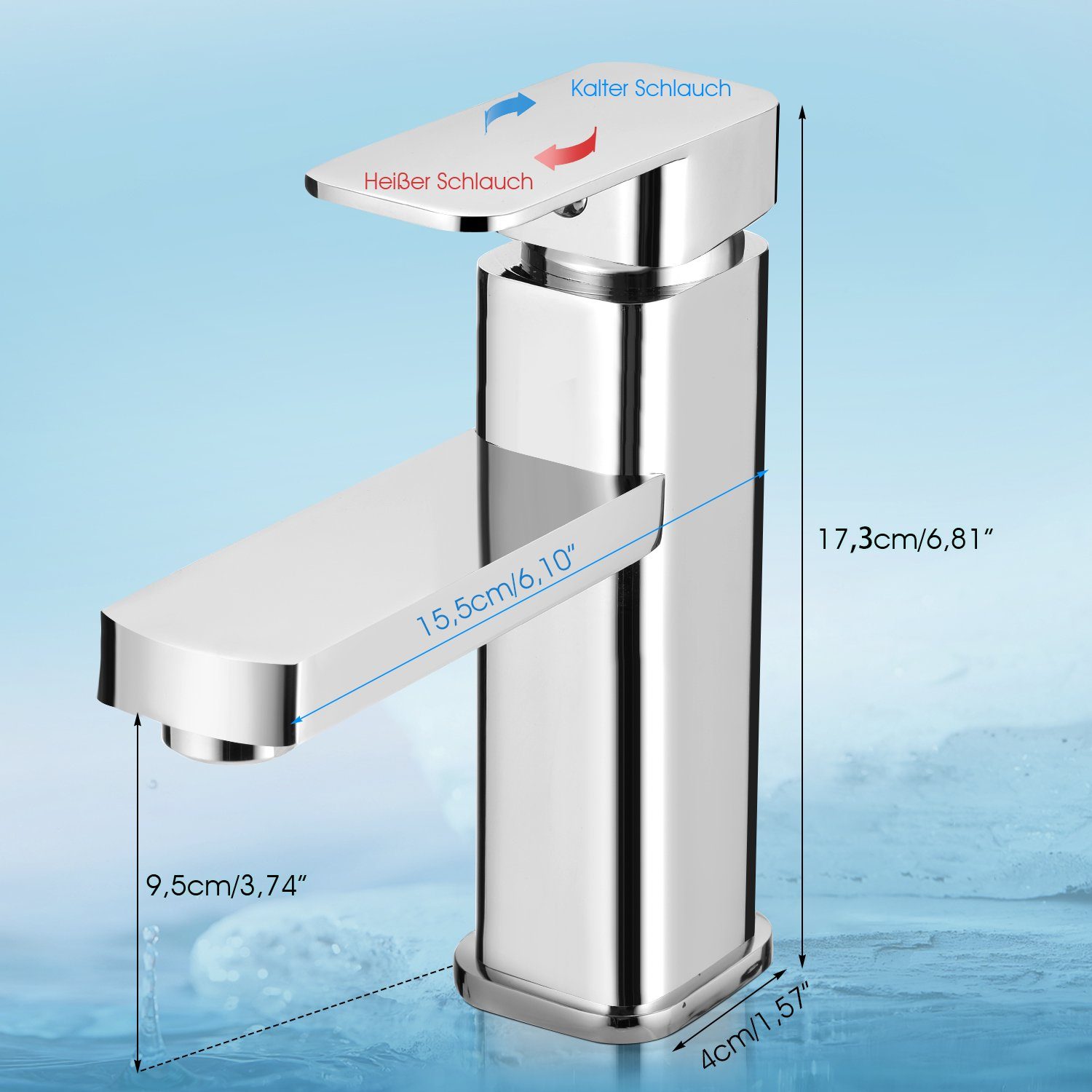 LETGOSPT Waschtischarmatur Waschtischarmatur Bad für Waschbecken eckig Edstahl Waschtisch Armatur Wasserhahn Einhebelmischer Mischbatterie Badarmatur