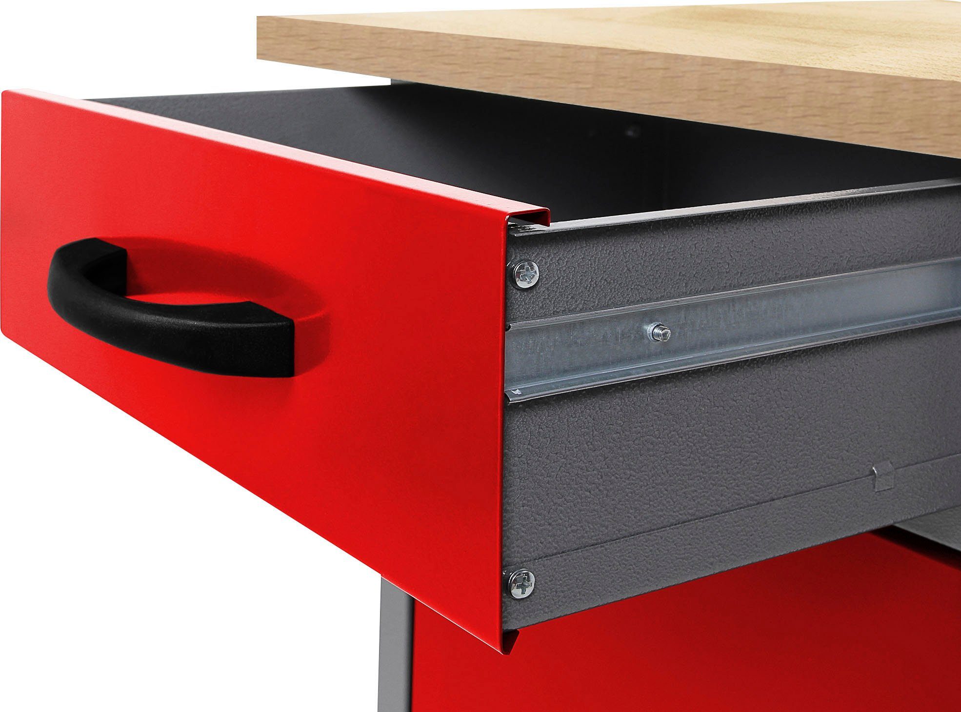 ONDIS24 Werkstatt-Set Fritz, (3-tlg), Werkbank mit Lochwand & 2 Werkstattschränken