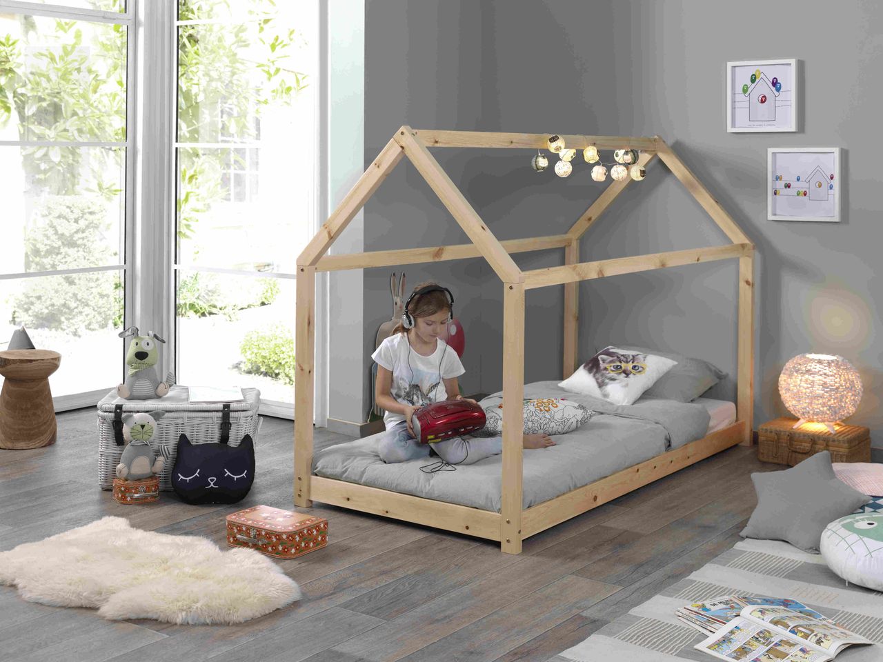VIPACK Hausbett Liegefläche 90 x 200 cm natur