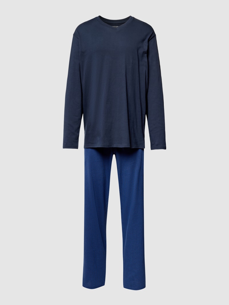Pyjama mit geripptem V-Ausschnitt in marineblau