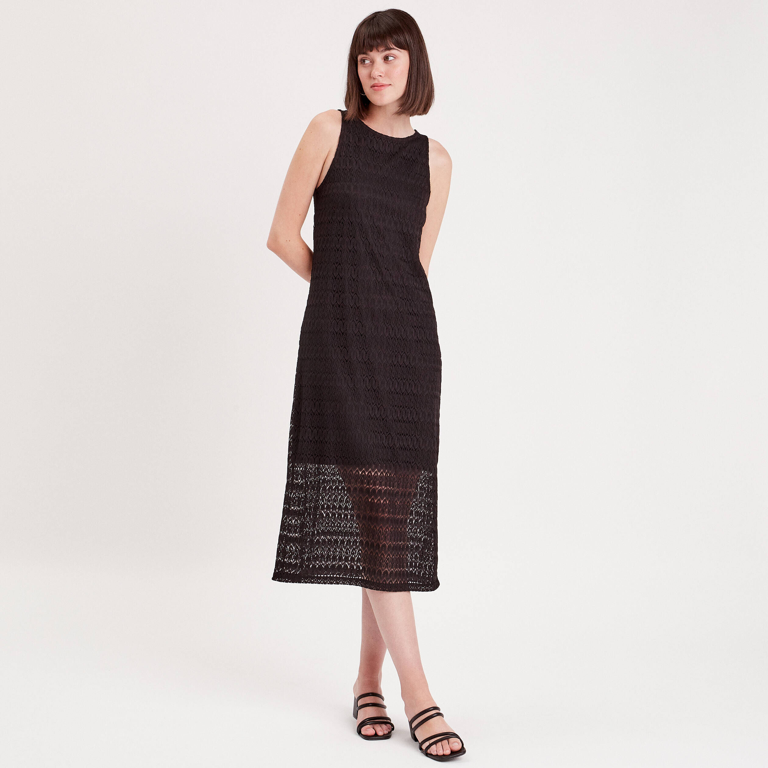 Robe longue droite ajourée noir femme | Cache Cache