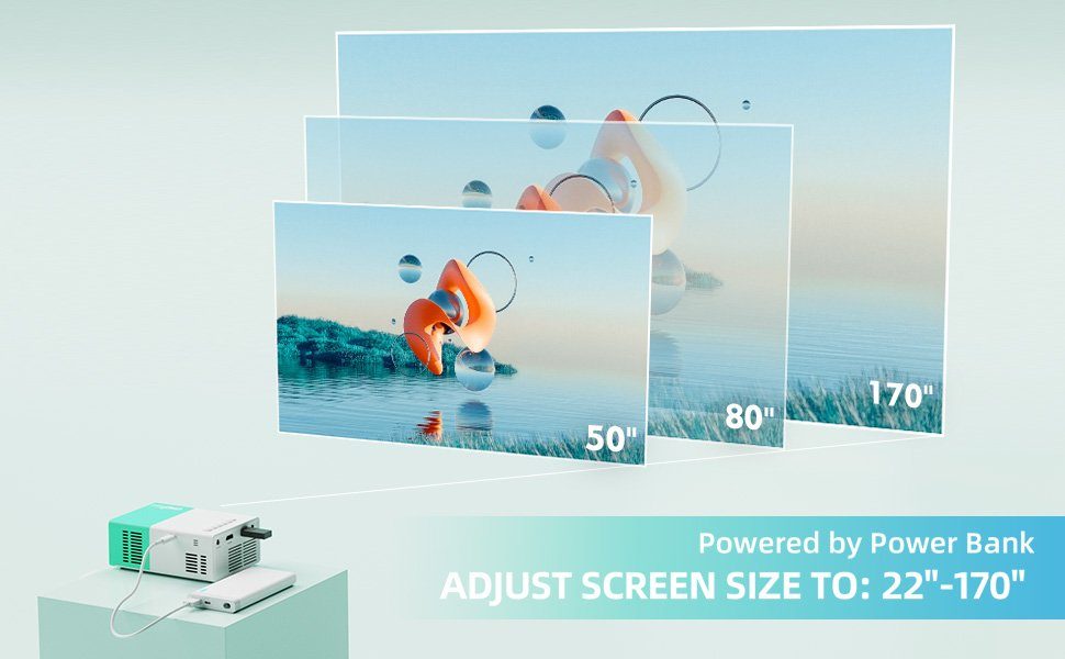wepvo Portabler Projektor (800 x 480 px, Mini Beamer Geschenke, Heimkino, HDMI/USB, Draußen Fernbedienung)