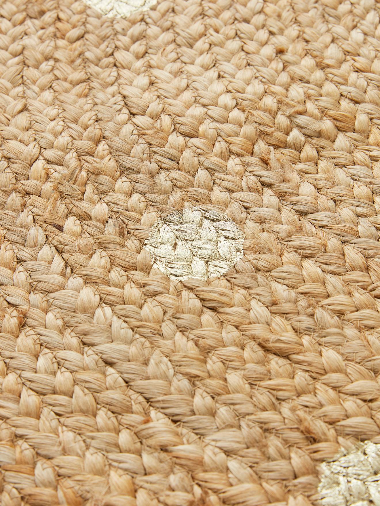 Tapis jute à pois dorés beige clair uni avec decor