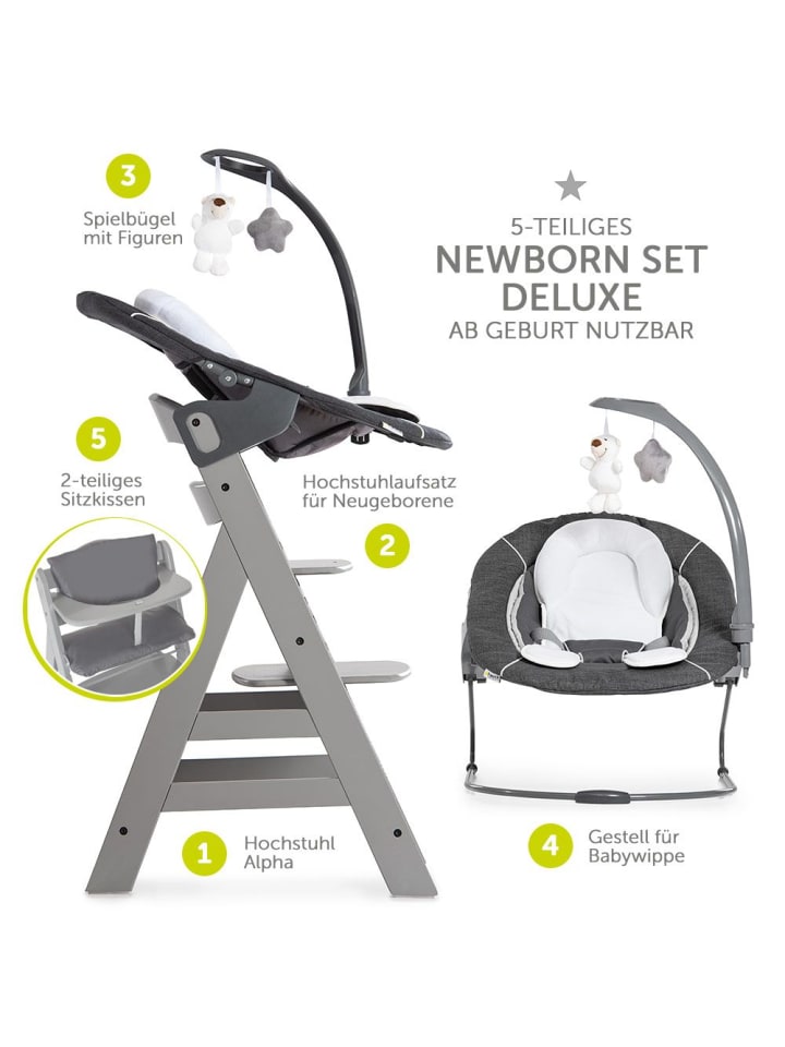 Hauck Alpha Plus Grau Newborn Set Deluxe - 4-tlg. Hochstuhl in grau günstig kaufen onesize
