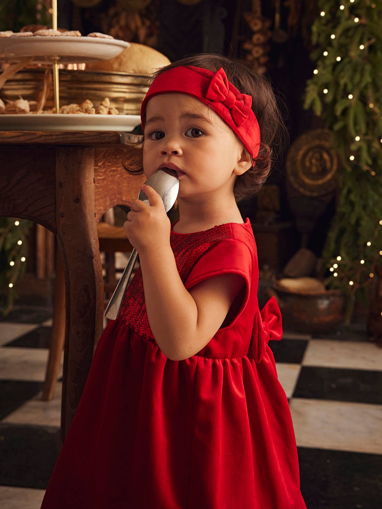 Coffret de noël bébé robe à sequins et bandeau assorti rouge