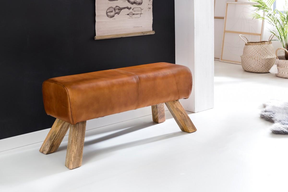Wohnling Design Turnbock Sitzbank Echtleder Braun