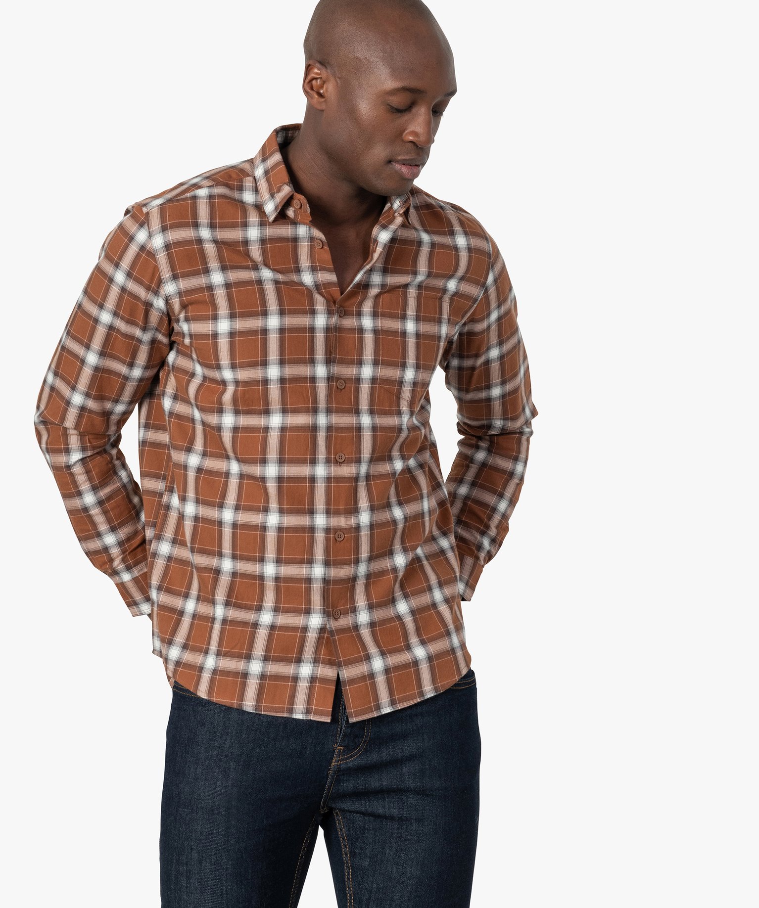 Chemise homme à carreaux - Coupe Regular marron | GEMO