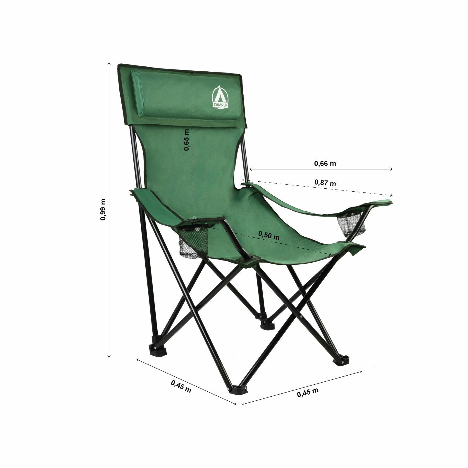 Zamper Campingstuhl Faltbar – Angelstuhl 150kg & Faltstuhl Getränkehalter Kopfkissen, Mit praktischer Tragetasche