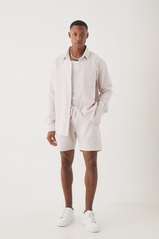 Striped Seersucker Overshirt & Short Set