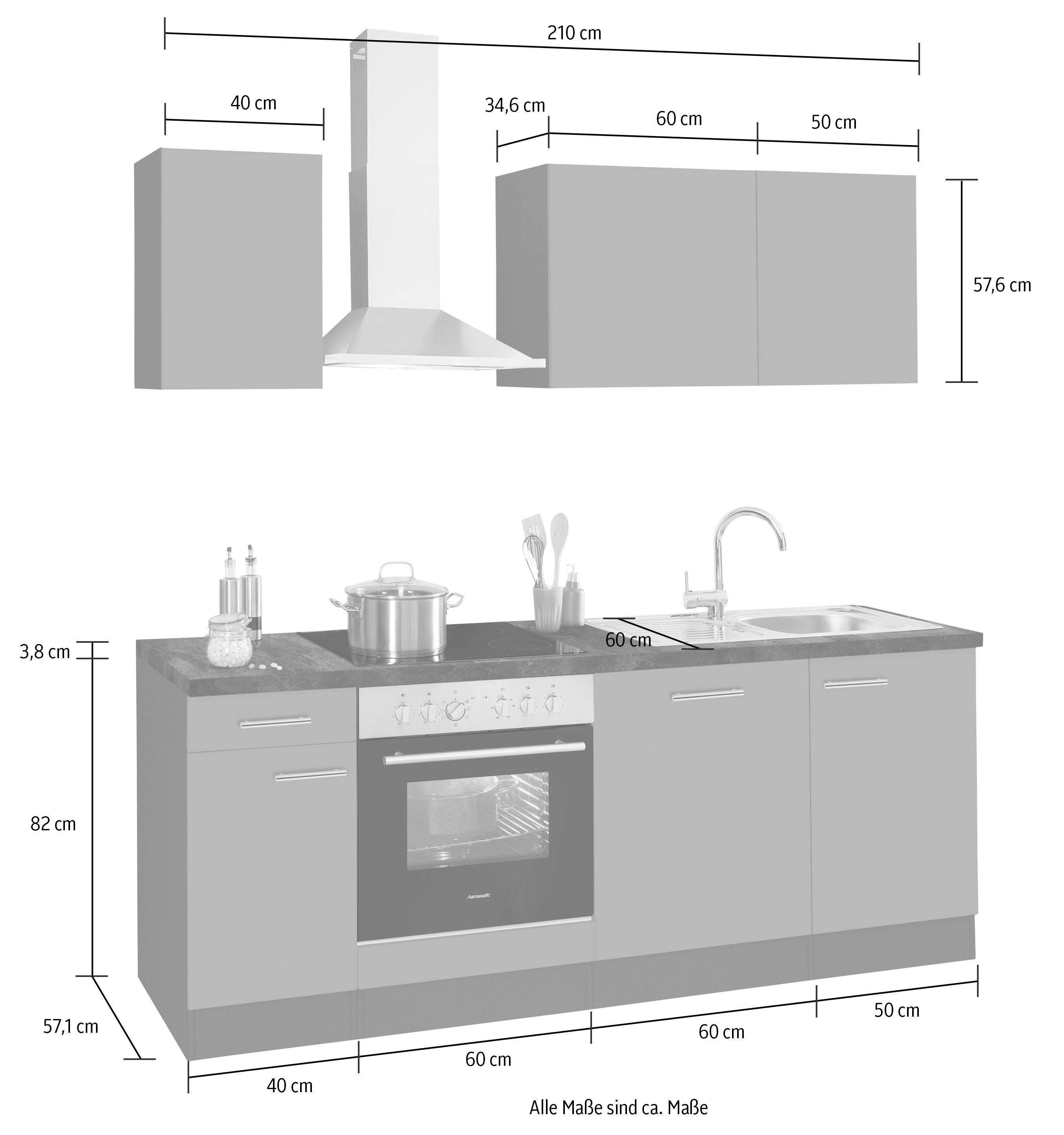 OPTIFIT Küchenzeile Malika, Breite 210 cm, mit Hanseatic-E-Geräten, inkl. Geschirrspüler