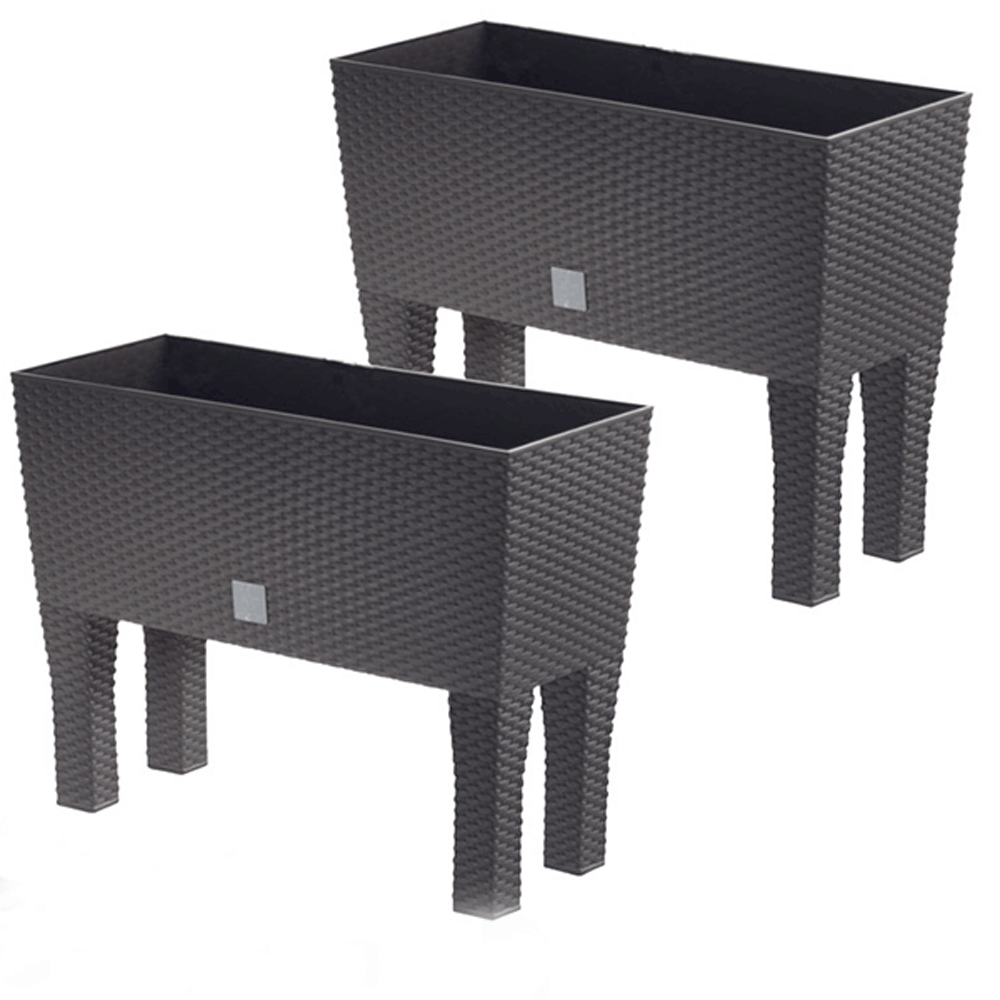 Powertec Garden Design-Pflanzkasten 2in1 in Rattanoptik, 30L, anthrazit 2er Set