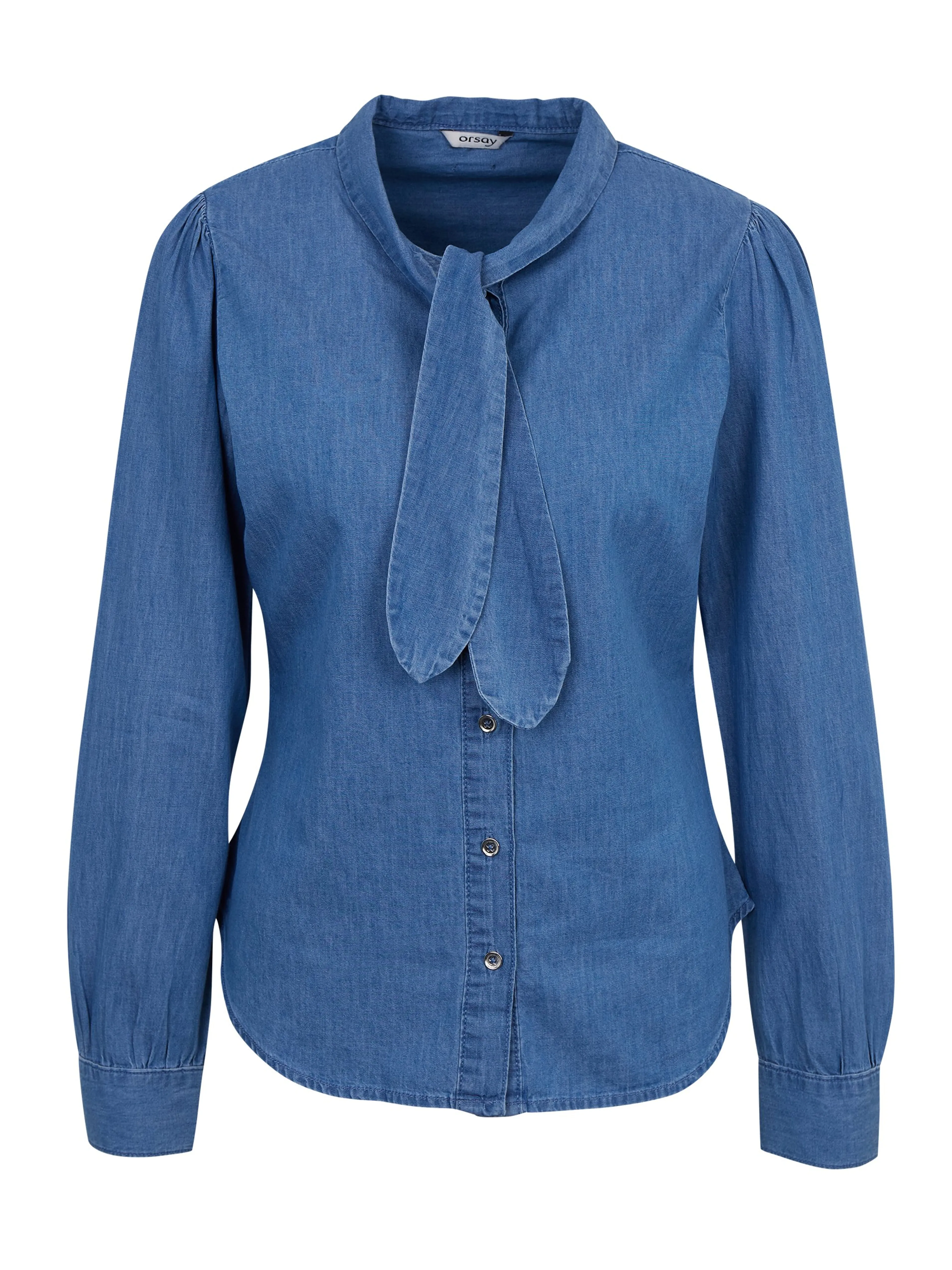 Blaues Damen-Denim-Shirt mit dekorativem Detail ORSAY