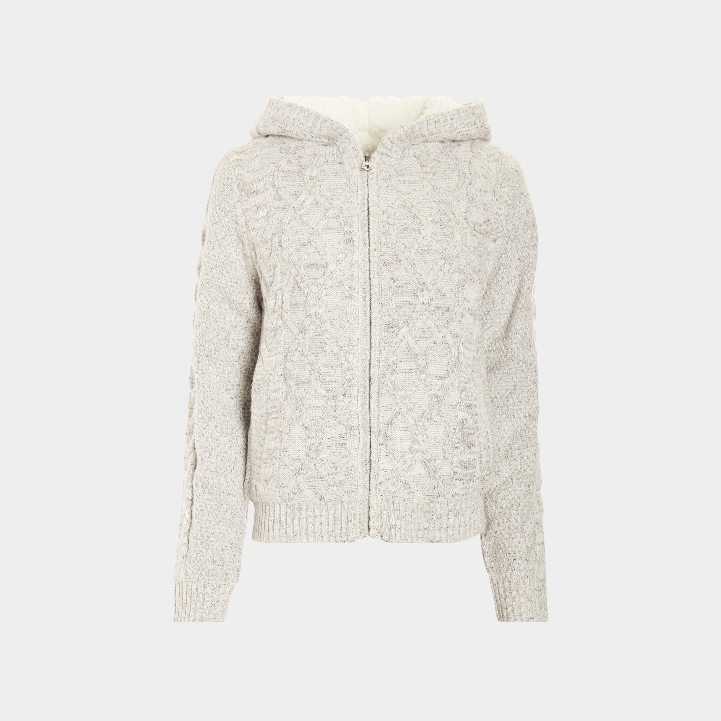 Gilet zippé doublure sherpa à capuche gris femme | La Halle