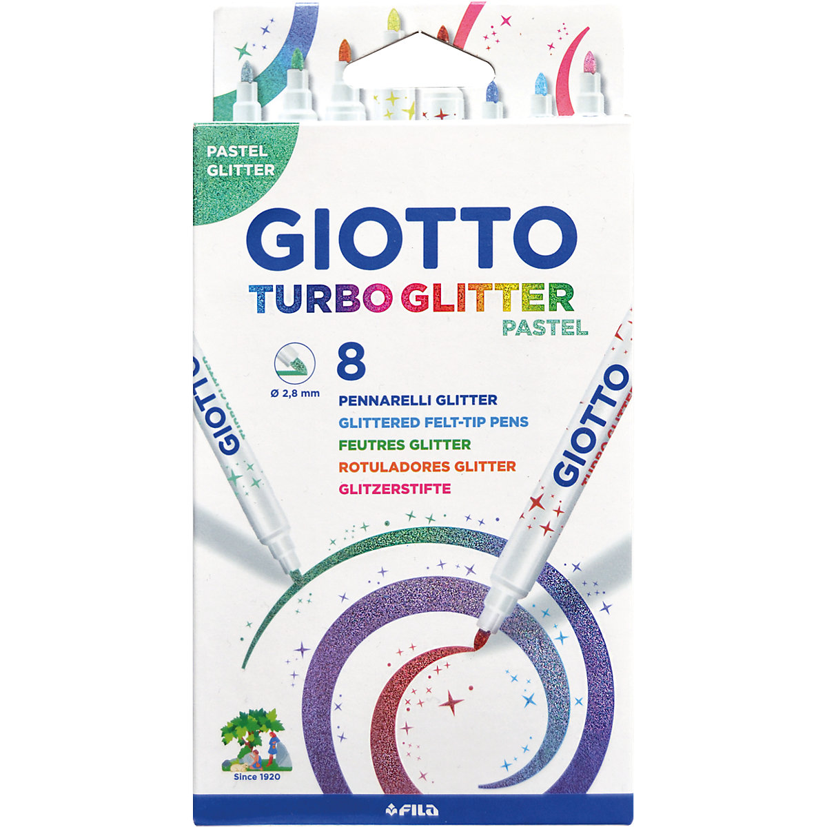 GIOTTO Turbo Glitter Pastel Filzstifte-Set, 8 Farben