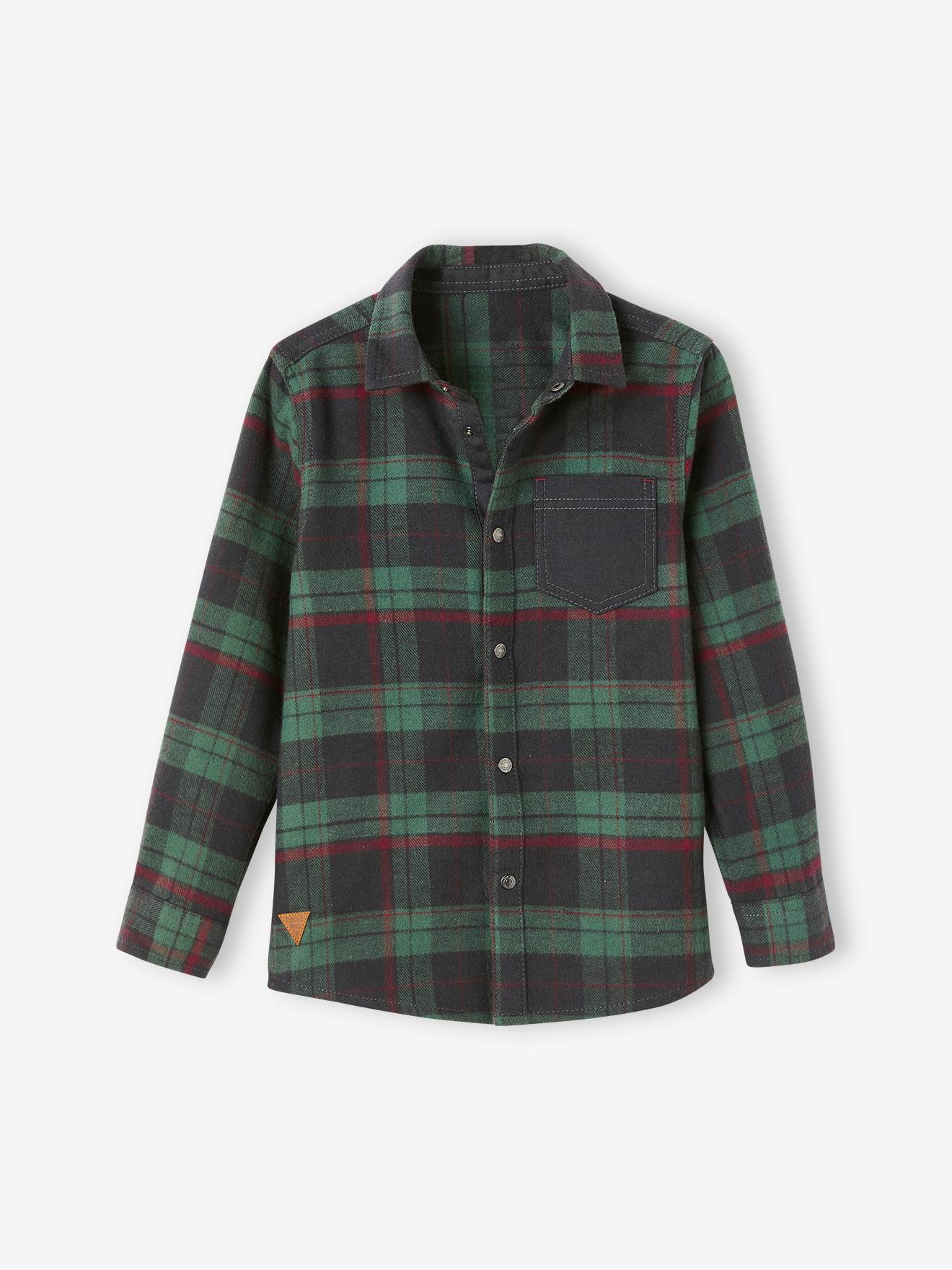 Chemise à carreaux esprit flanelle garçon carreaux vert fonce