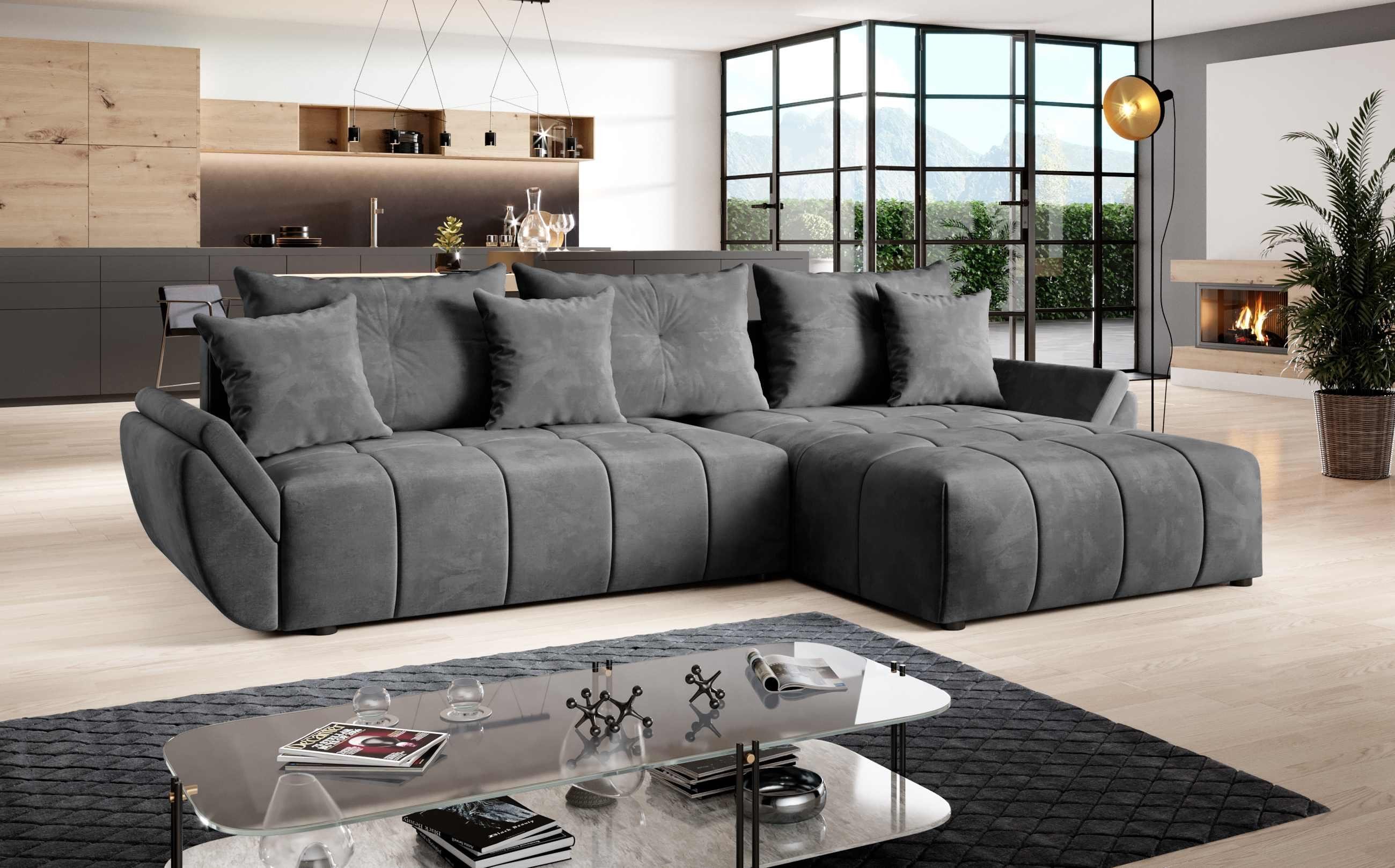 Furnix Schlafsofa Ecksofa CALVANI mit Bettkasten, mit Bettfunktion, mit Bettkasten
