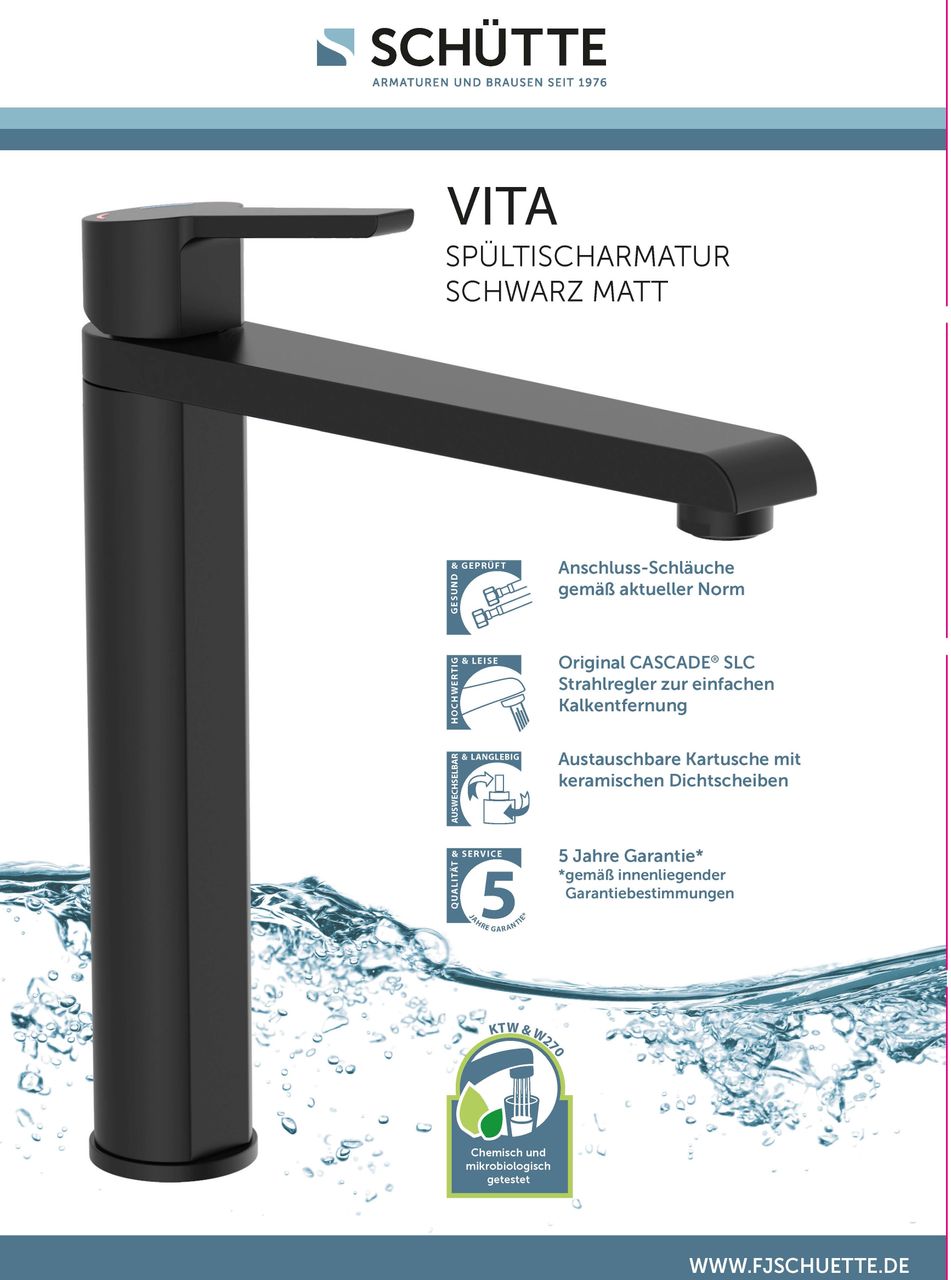 Schütte VITA Spültischarmatur, 360 Grad schwenkbarer Wasserhahn Küche, Küchenarmatur Schwarz