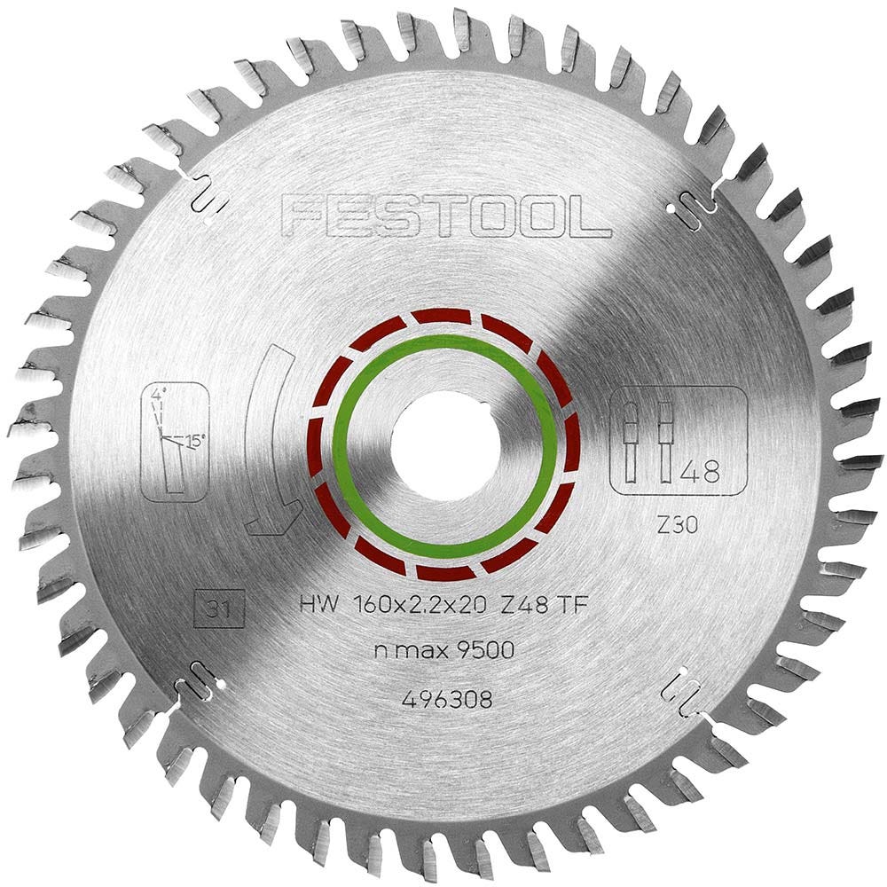 Lâmina de serra FESTOOL TCT de 160 mm com 48 dentes para corte de piso laminado.