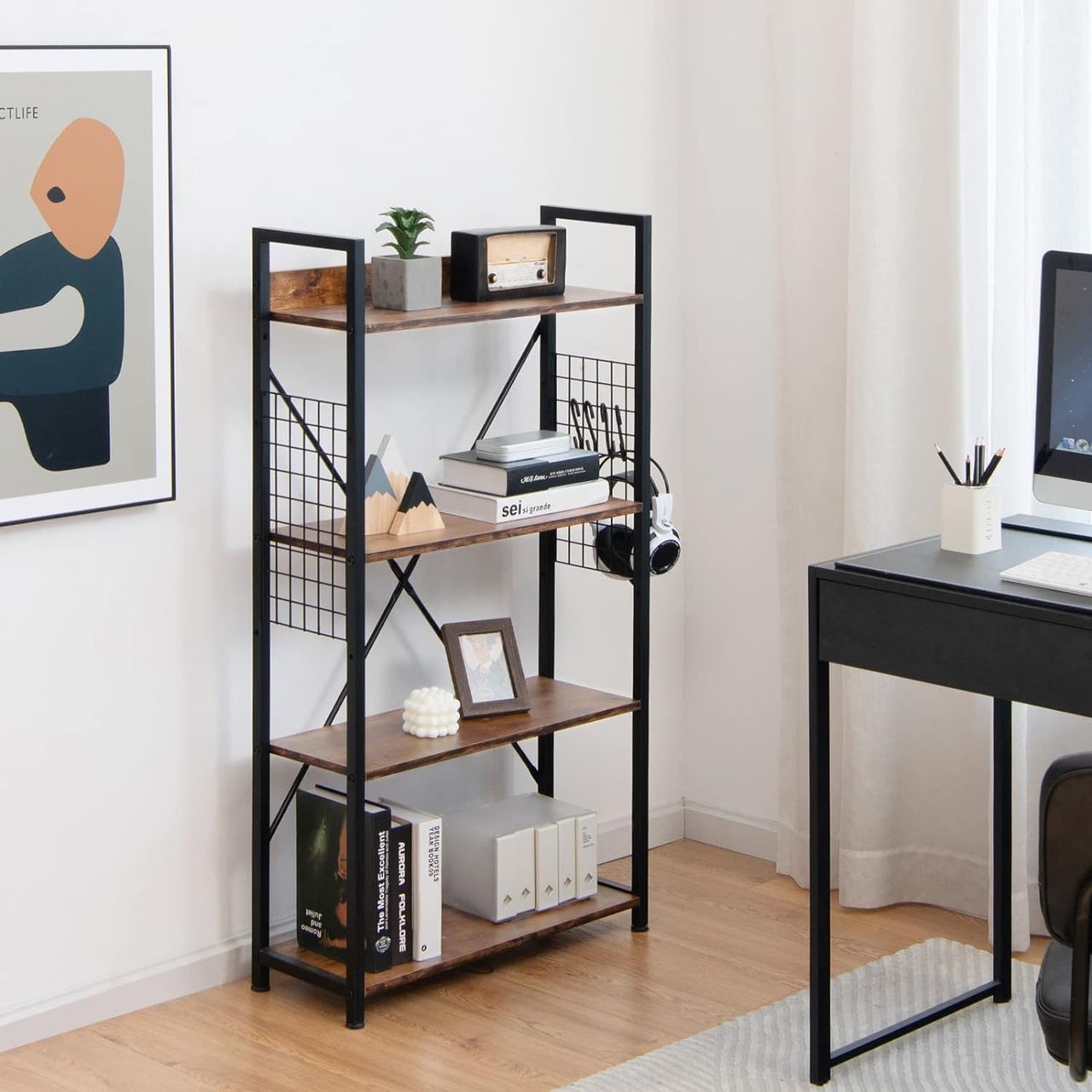 Costway Bücherregal Industriell, Standregal mit 4 Ebenen