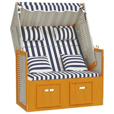 vidaXL Gartenliege Strandkorb mit Kissen Poly Rattan & Massivholz Weiß & Blau, 1 St.