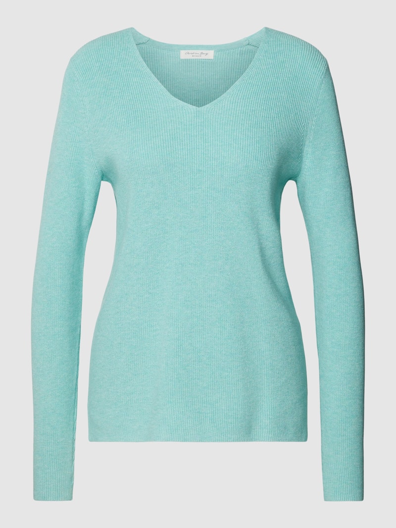 Strickpullover mit abgerundetem V-Ausschnitt in lagune melange