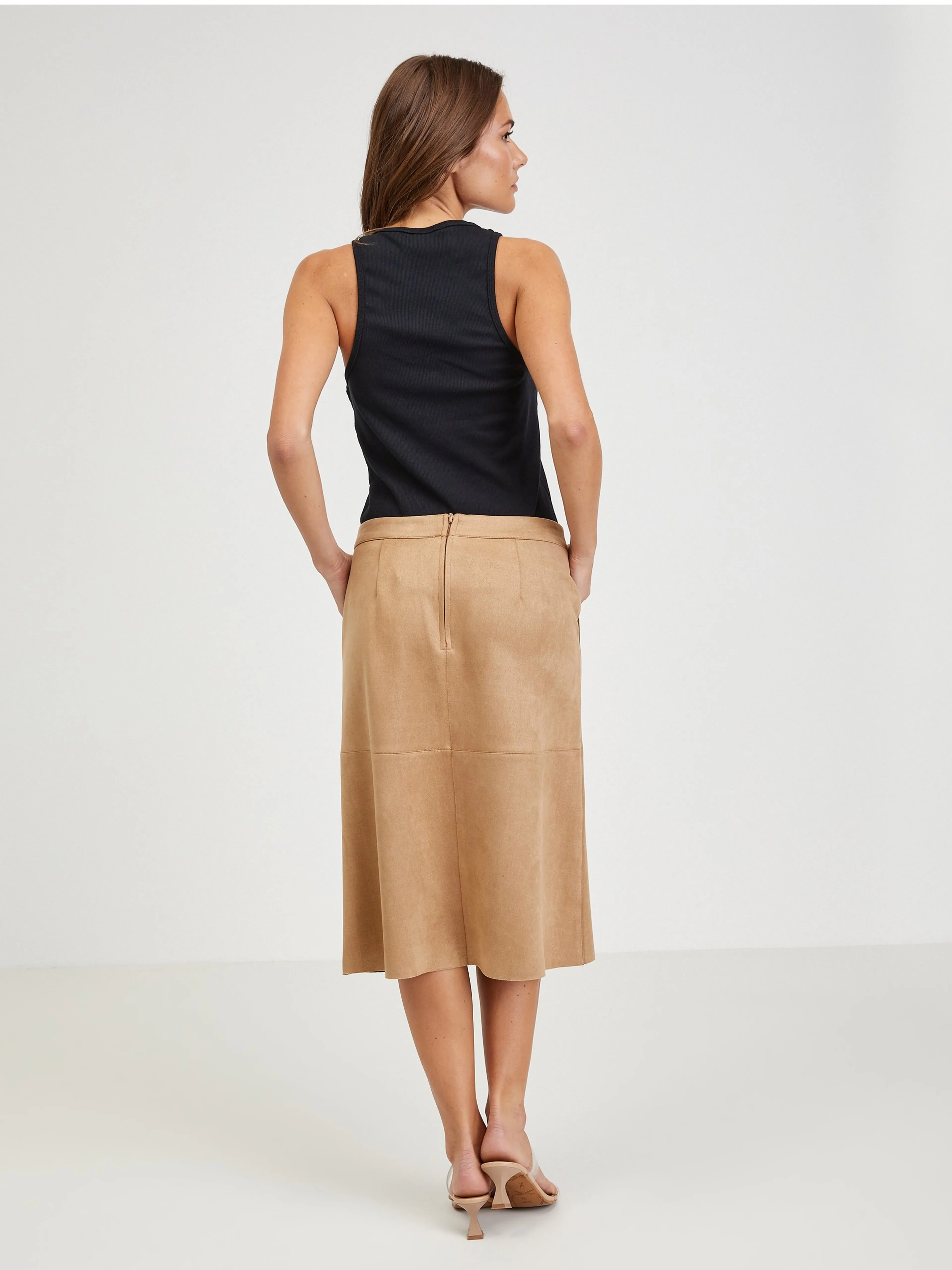 Hellbrauner Damen Midirock aus Wildleder ORSAY