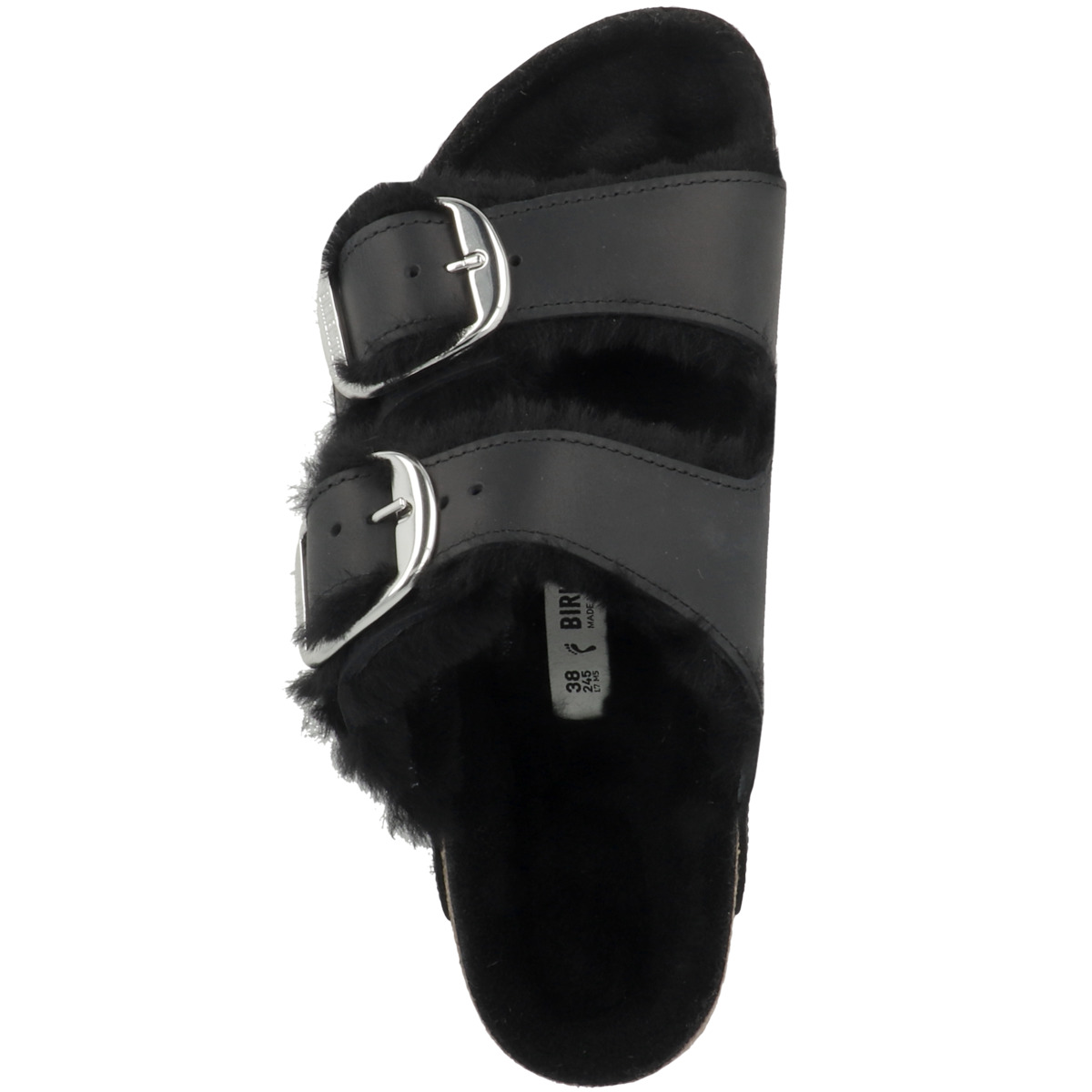 Birkenstock Arizona Big Buckle Lammfell Geöltes Nubukleder schmal Sandale schwarz