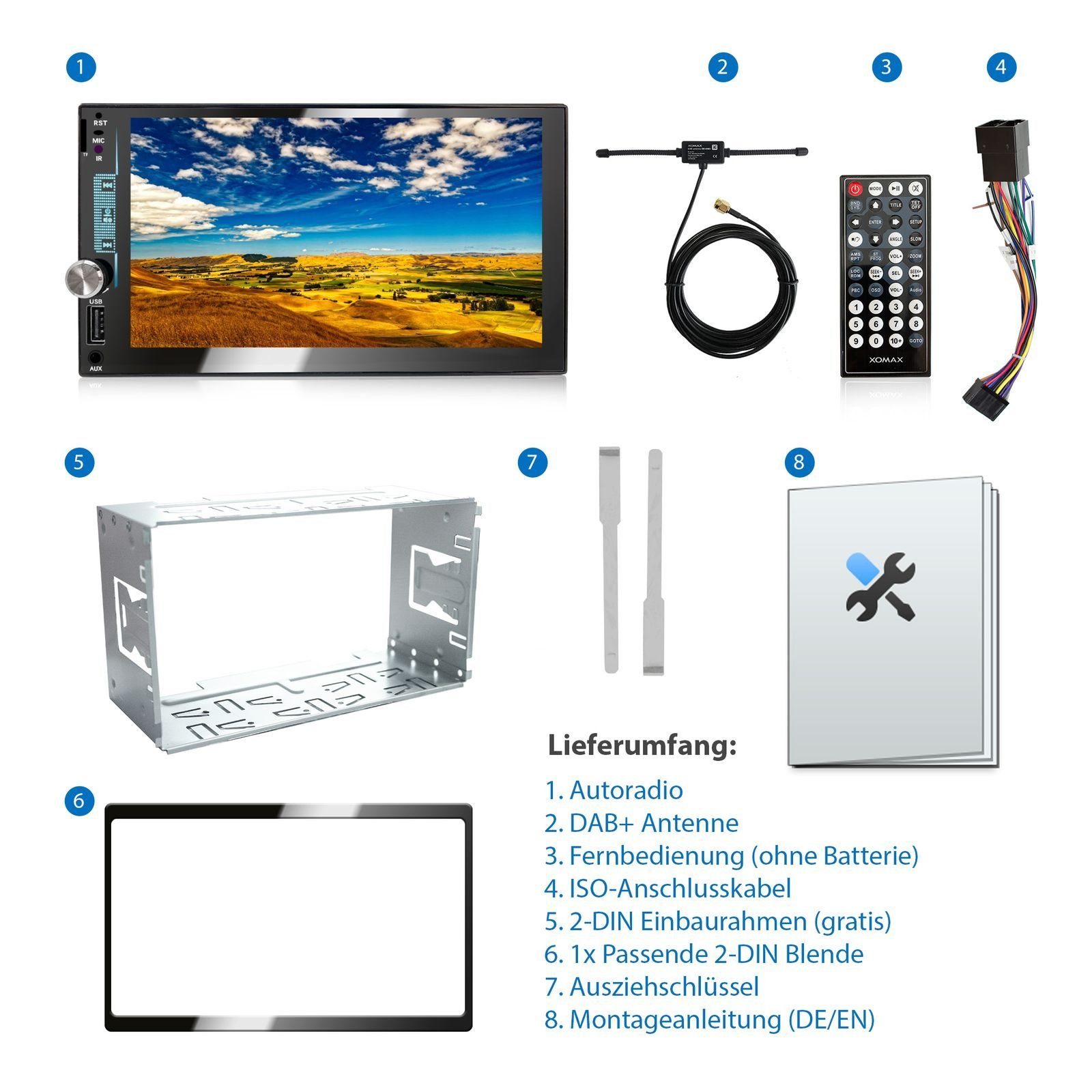 XOMAX XM-2V784D Autoradio mit DAB+ plus, 7 Zoll Bildschirm Bluetooth, 2 DIN Autoradio