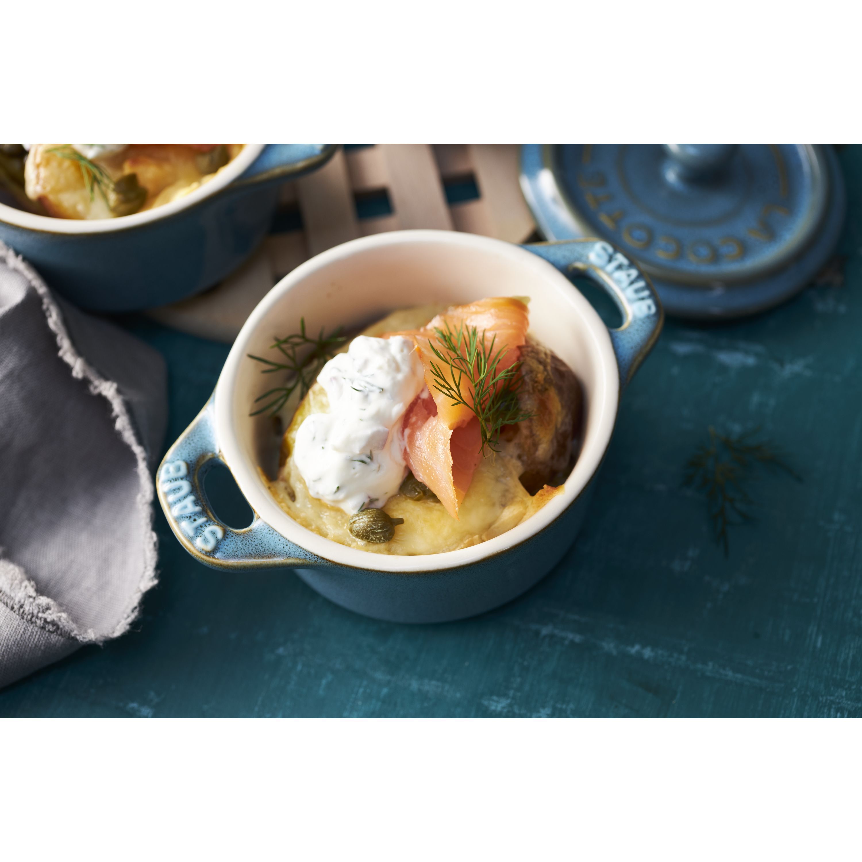 Cocotte Set 4-tlg, rund, Antik-Türkis, Keramik