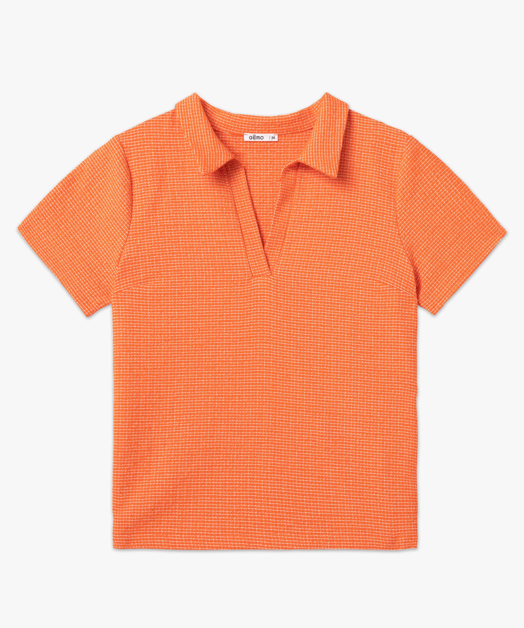 Polo femme à petits carreaux orange | GEMO