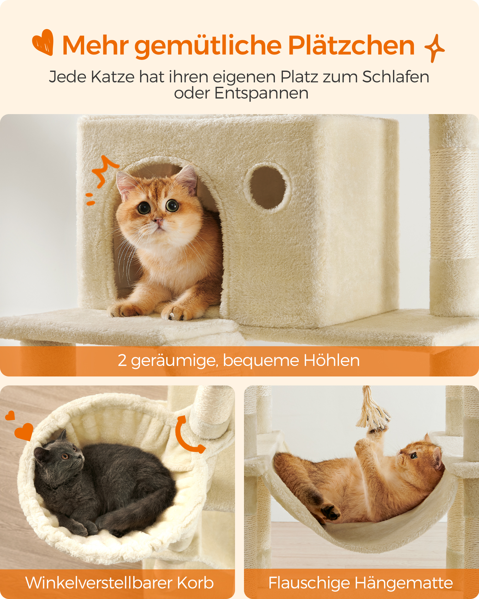 FEANDREA Kratzbäume FEANDREA Katzenbaum XXL 206cm Rauchgrau beige