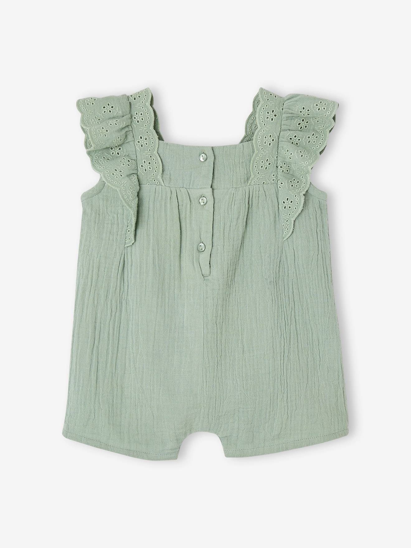 Vertbaudet Mädchen Baby Sommer-Overall - salbeigrün